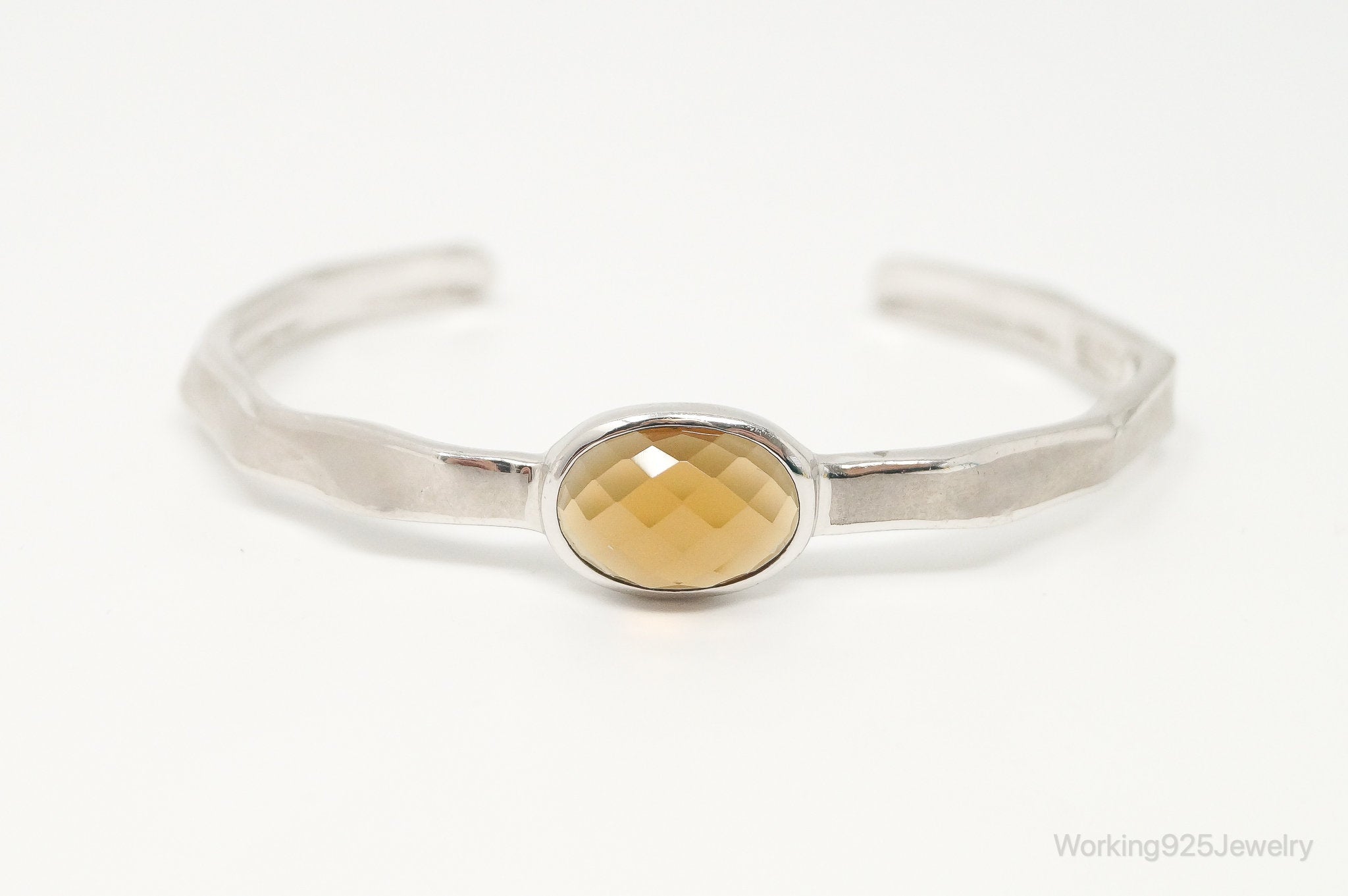 Large Smoky Topaz Modern Sterling Silver Cuff Bracelet