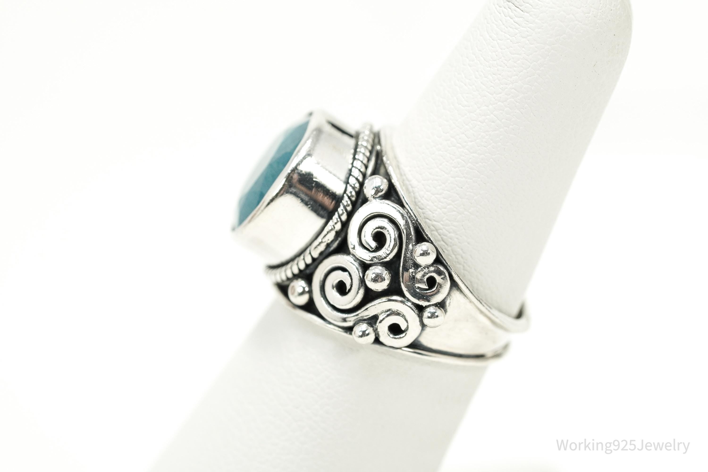 Vintage Samuel J Benham BJC Aquamarine Sterling Silver Ring - Size 6.25