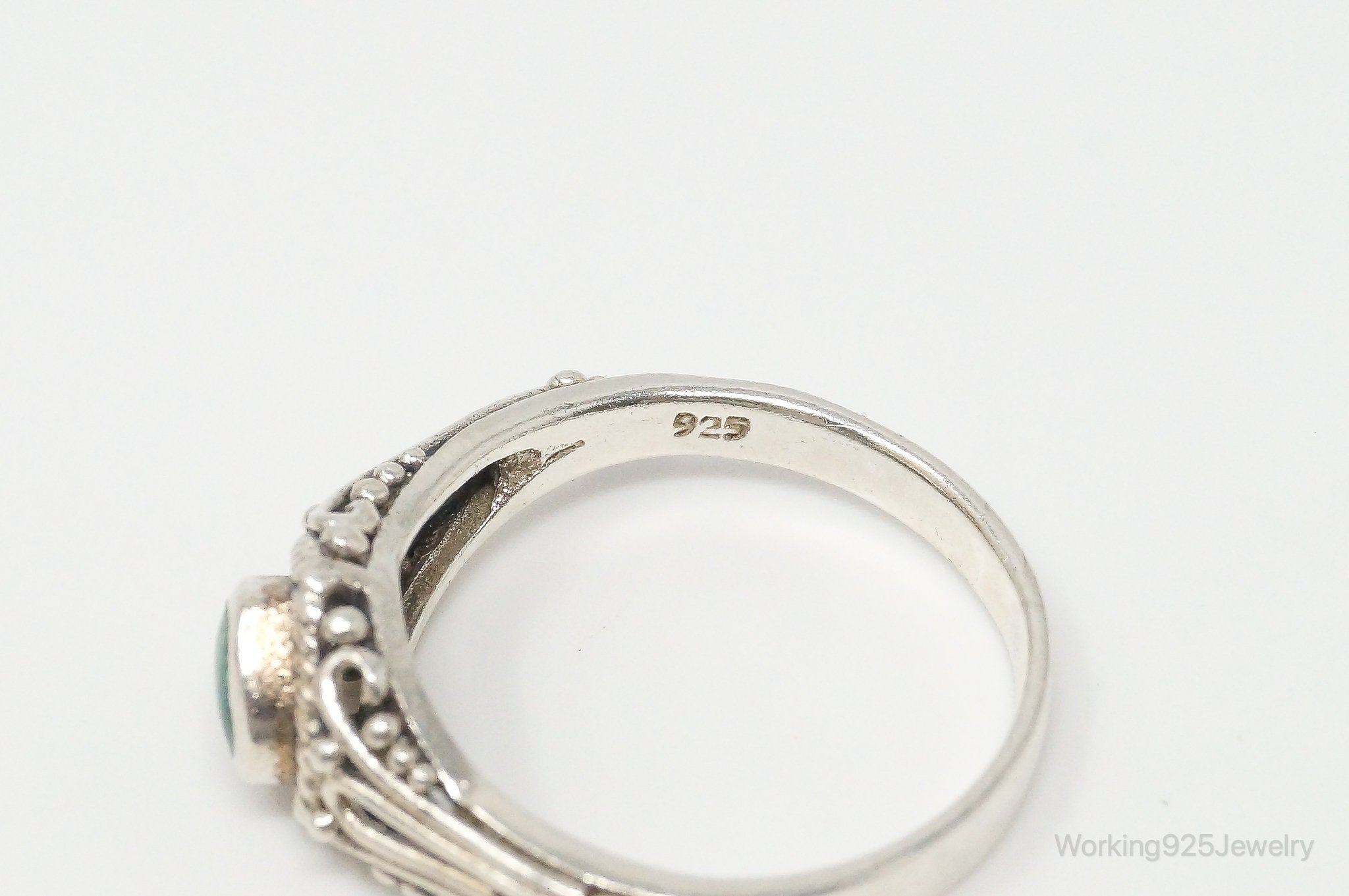 Vintage Malachite Heart Sterling Silver Ring Size 6