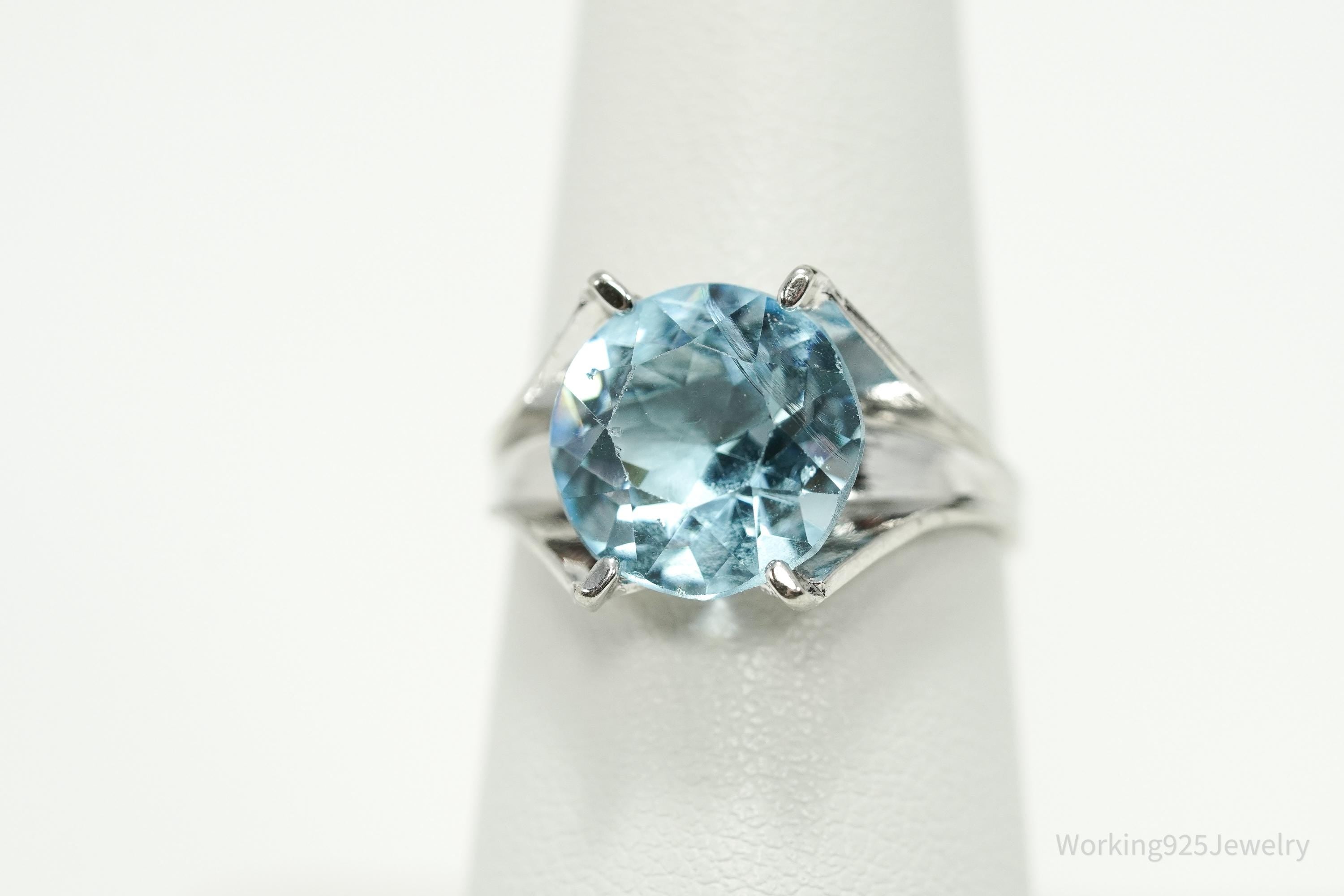 Antique Uncas MFG Co Blue Glass Stone Sterling Silver Ring - Size 6.75