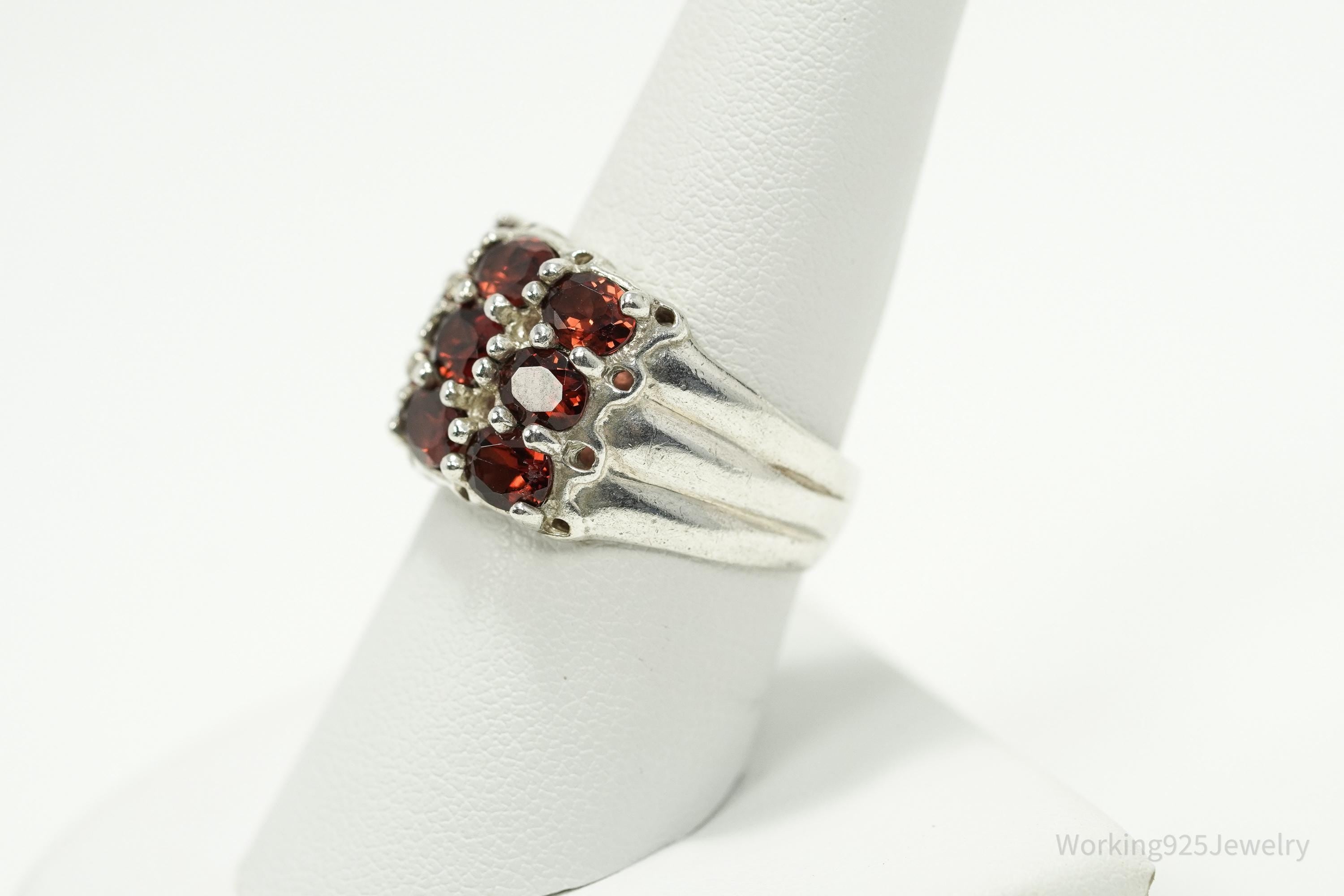 Vintage Garnet Sterling Silver Ring - Size 8.25