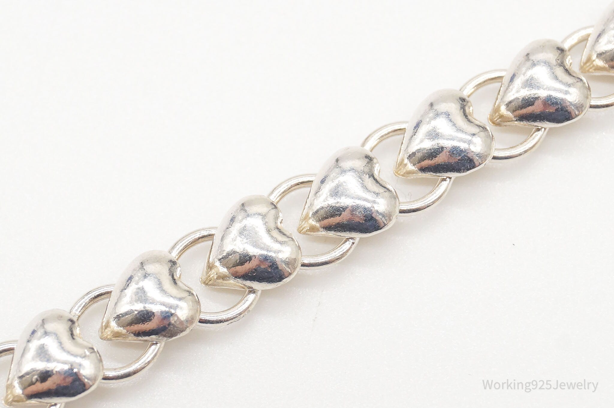 Vintage Mini Puffy Hearts Sterling Silver Chain Bracelet