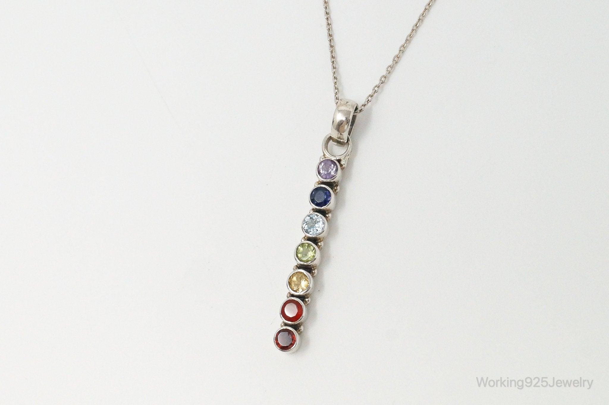 Vintage Multi Gemstone Sterling Silver Necklace