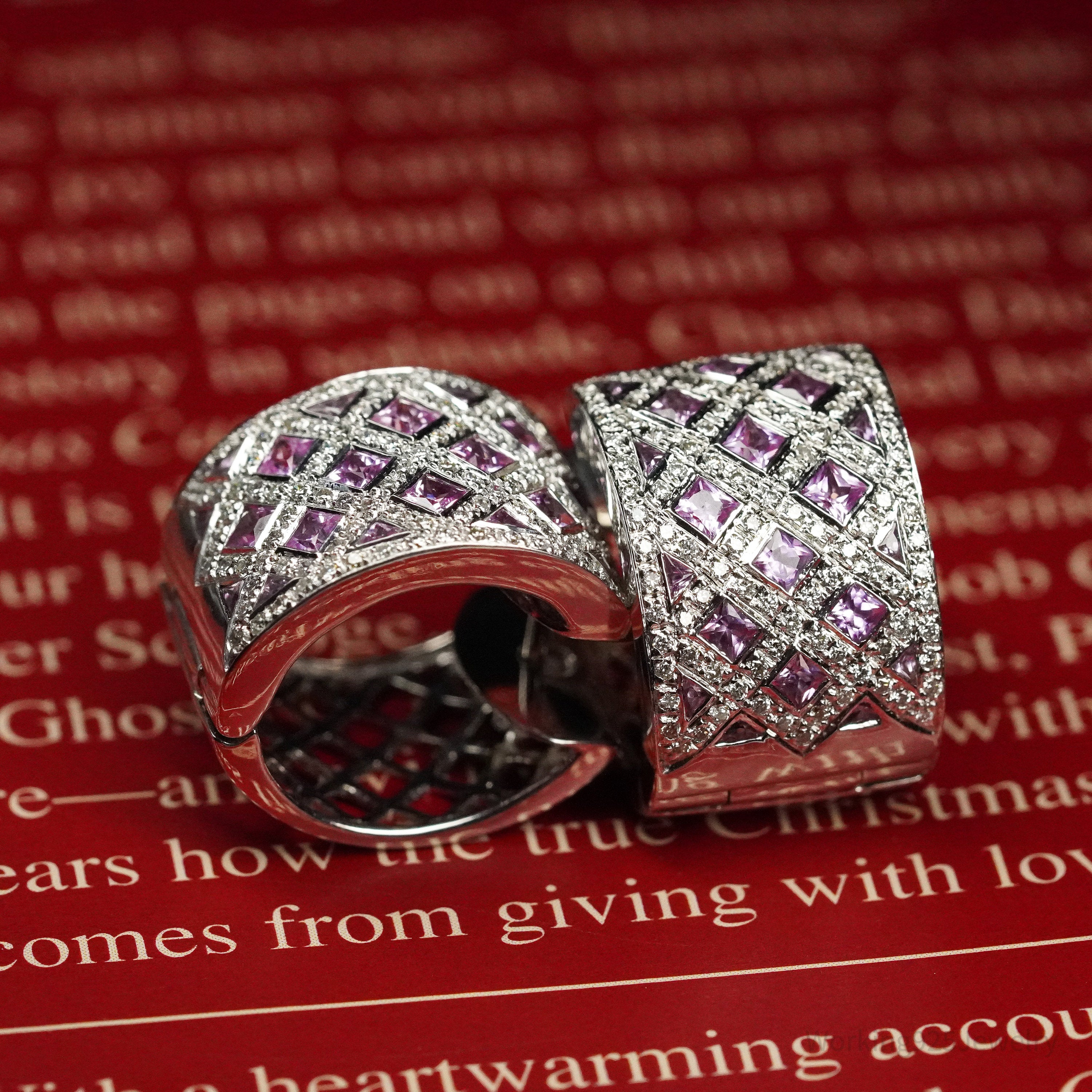 14K White Gold, Diamonds, & Pink Sapphires Earrings