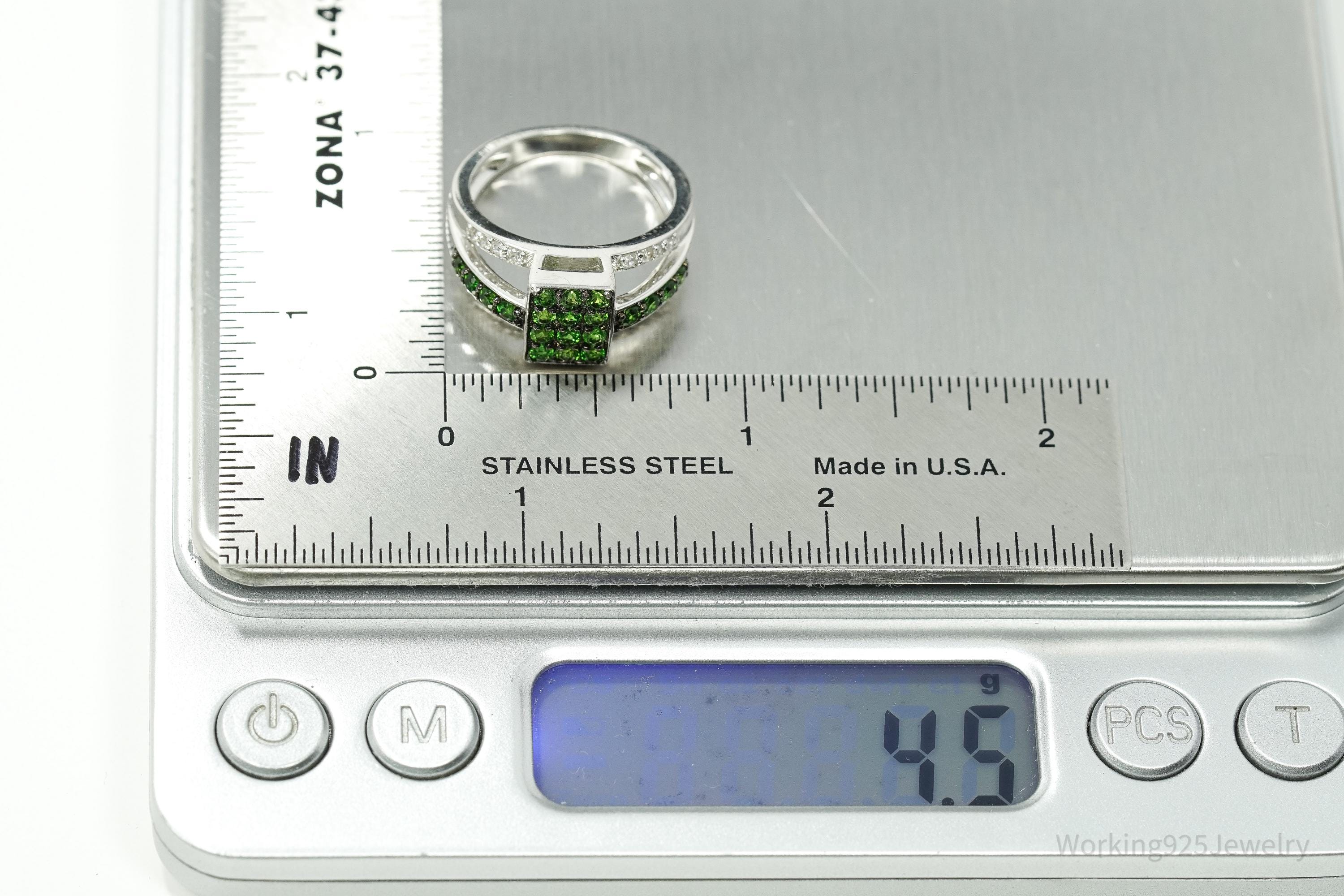 BBJ Green Chrome Diopside & Cubic Zirconia Sterling Silver Ring Size 6.75