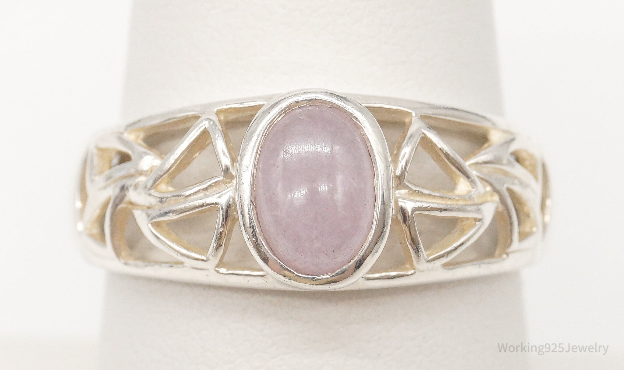 Vintage Purple Jade Sterling Silver Band Ring - Size 7.75