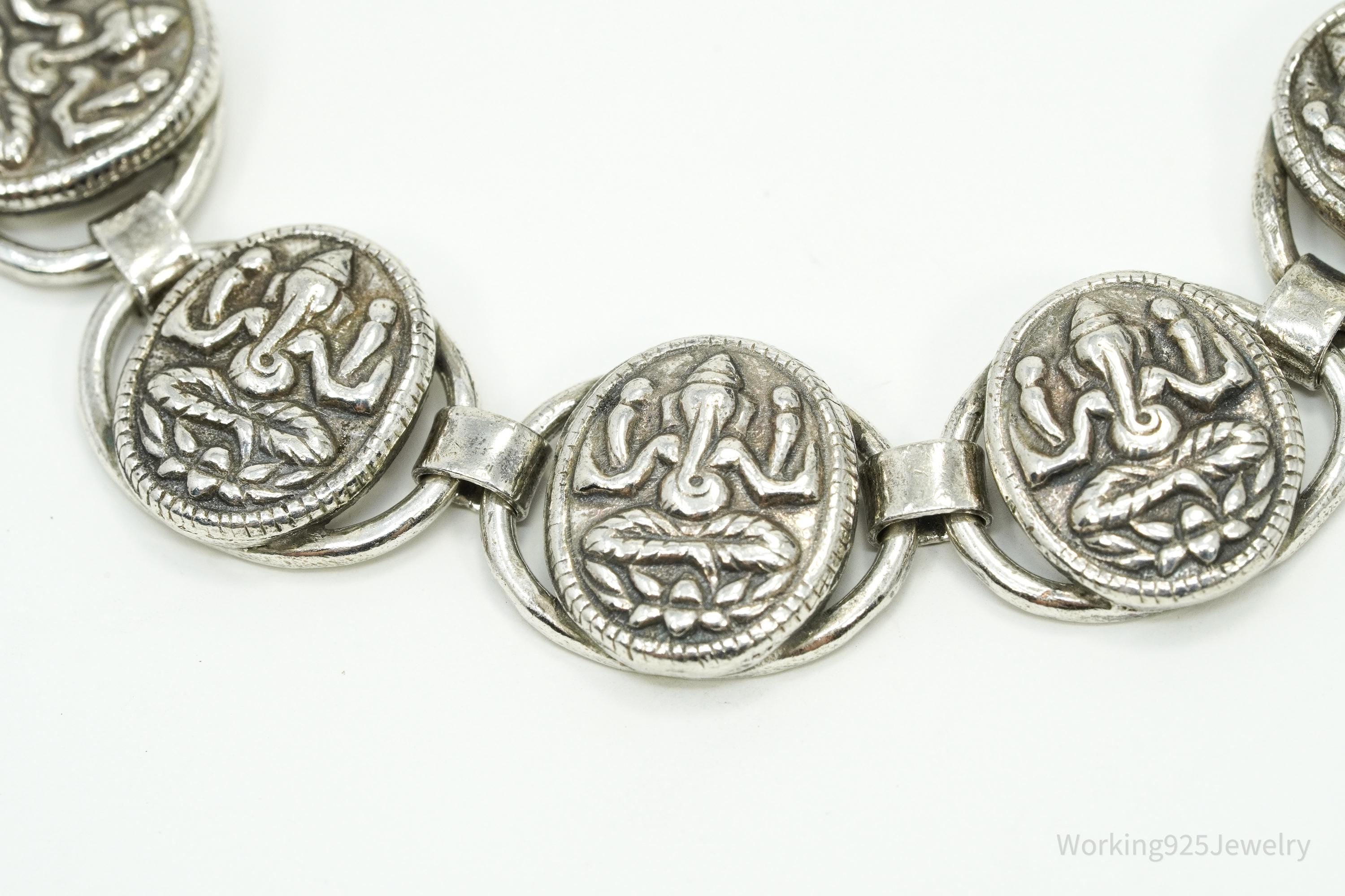 Vintage Ganesha Sterling Silver Bracelet 7.25"