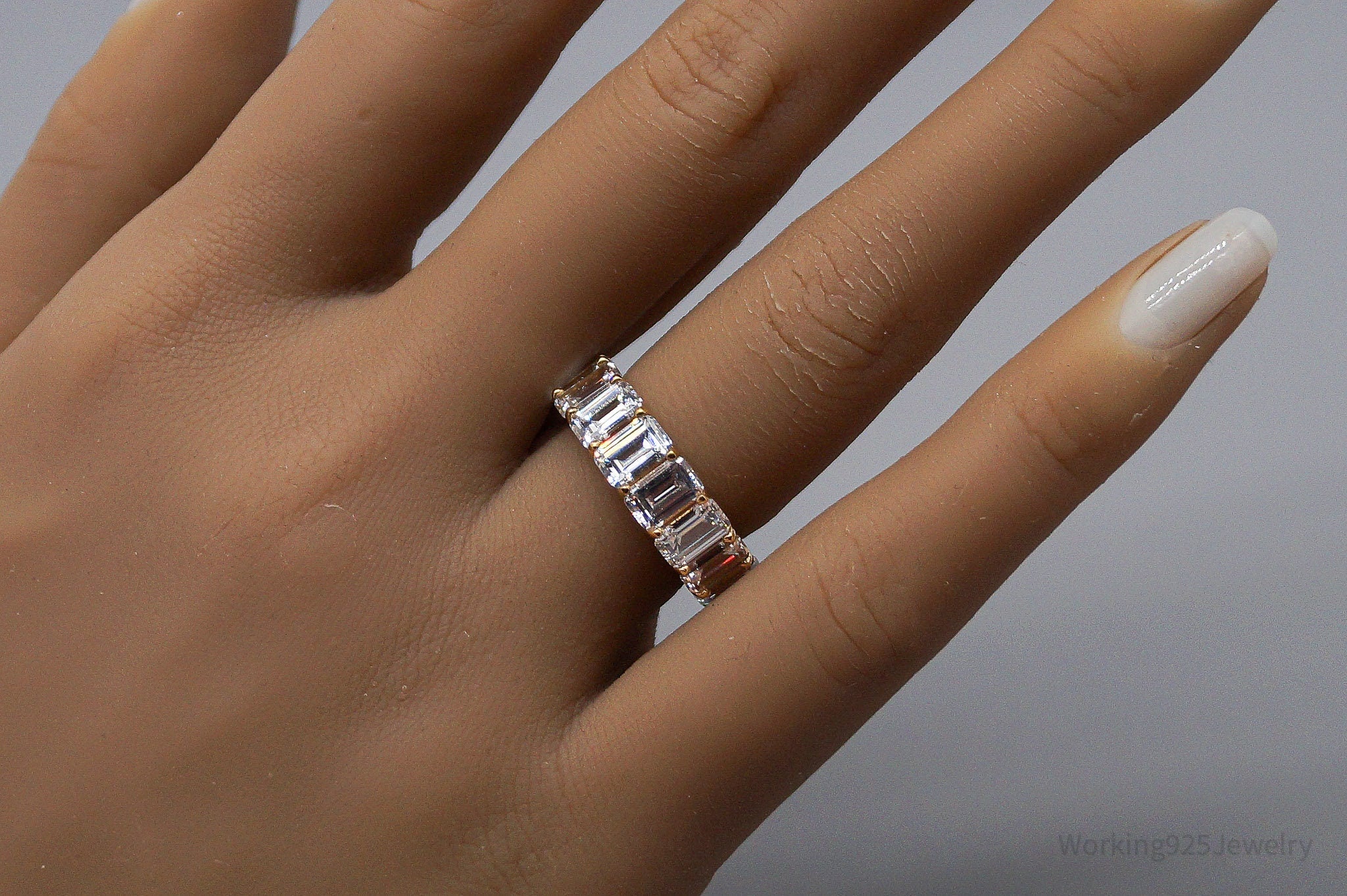 Vintage Cubic Zirconia Platinum Clad Gold Vermeil Sterling Silver Ring - Size 6.25