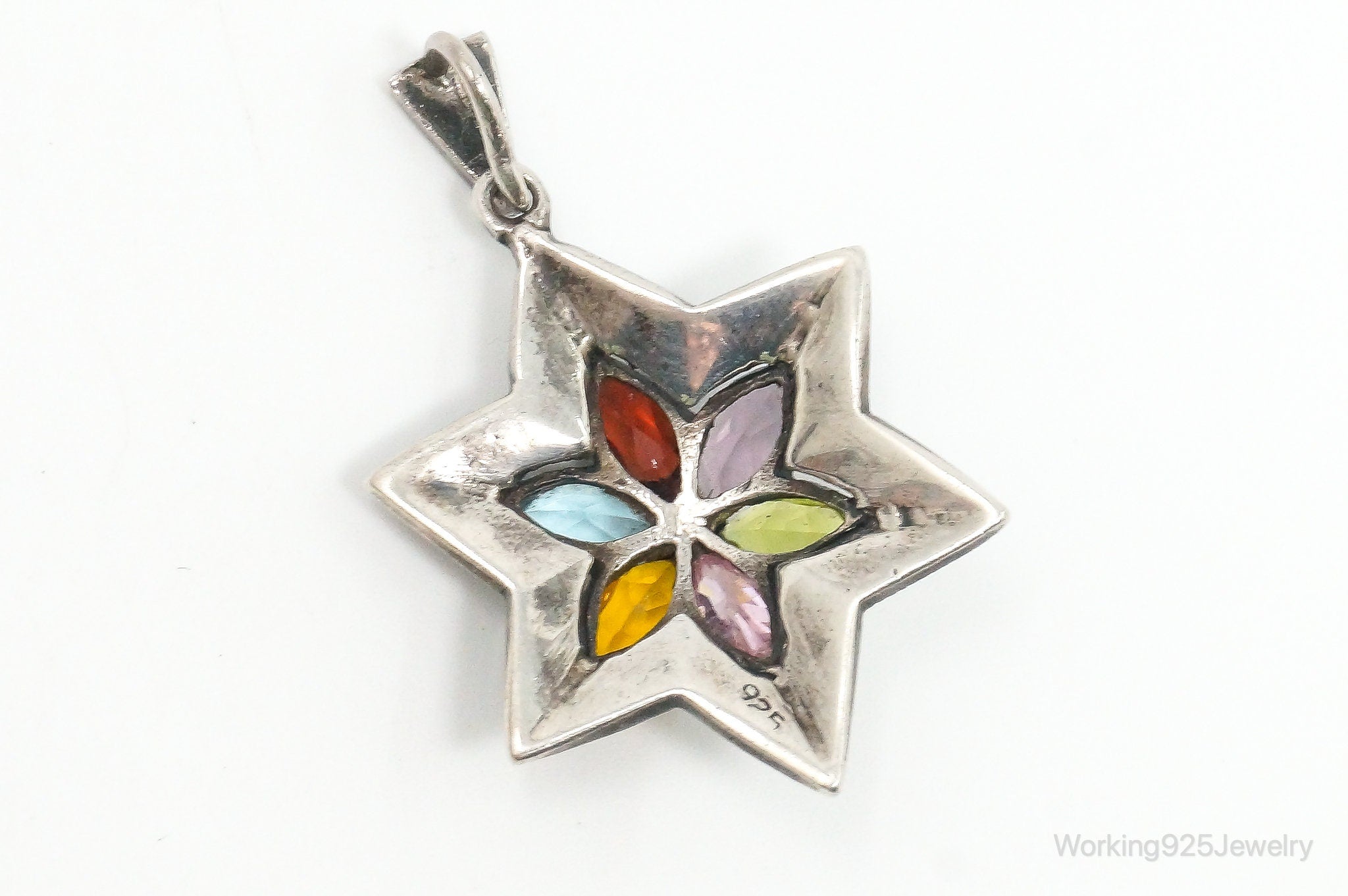 Vintage Multi Gem Flower Sterling Silver Necklace Pendant