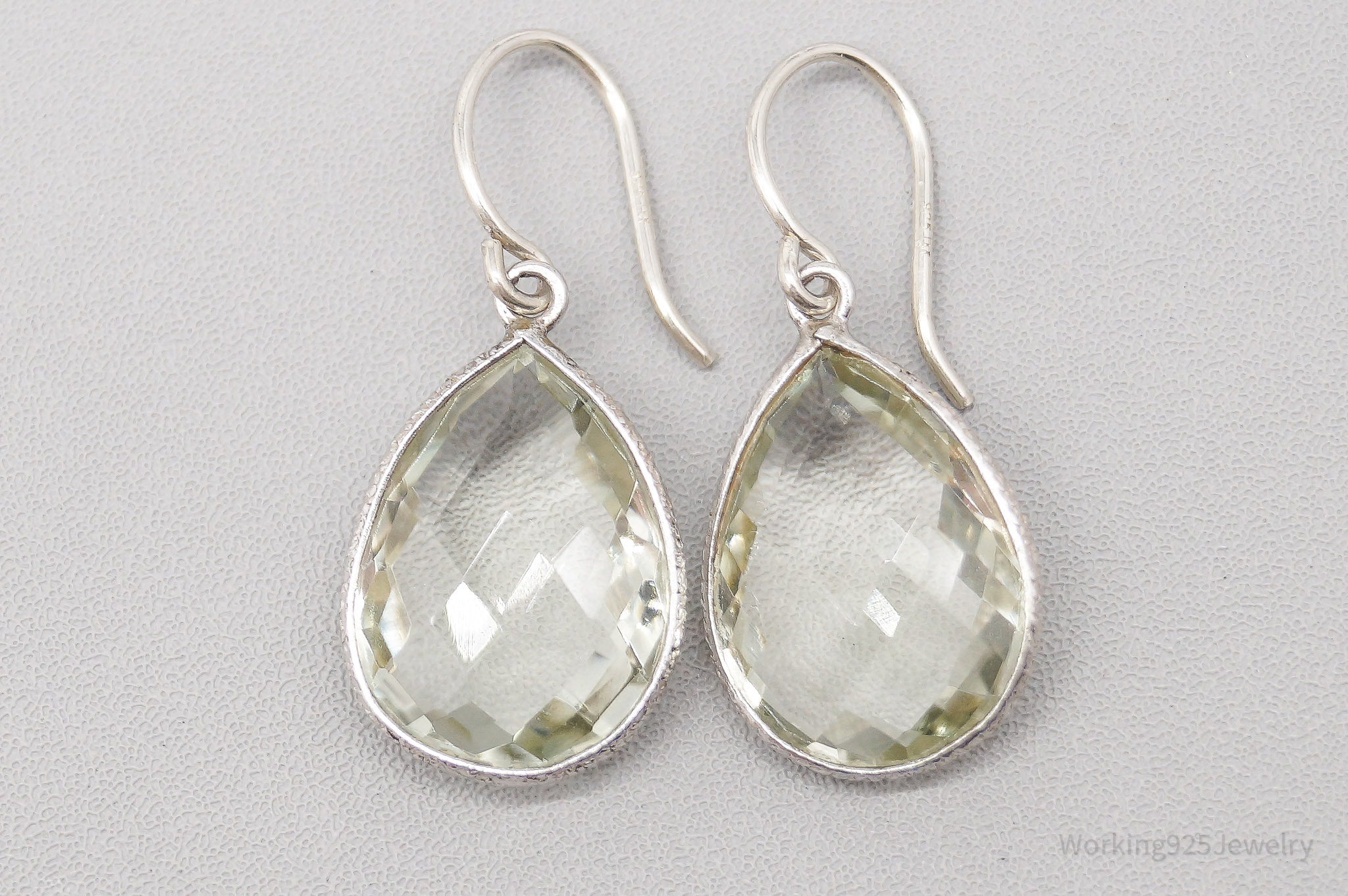 Vintage Large Prasiolite Sterling Silver Earrings