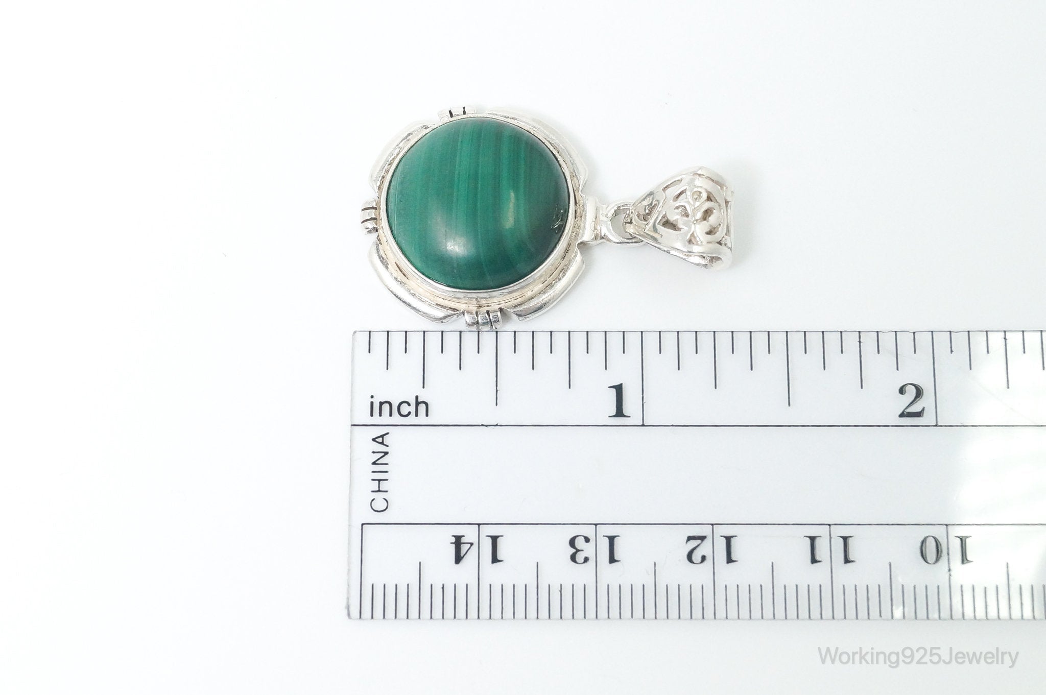 Vintage Southwestern Malachite Sterling Silver Necklace Pendant