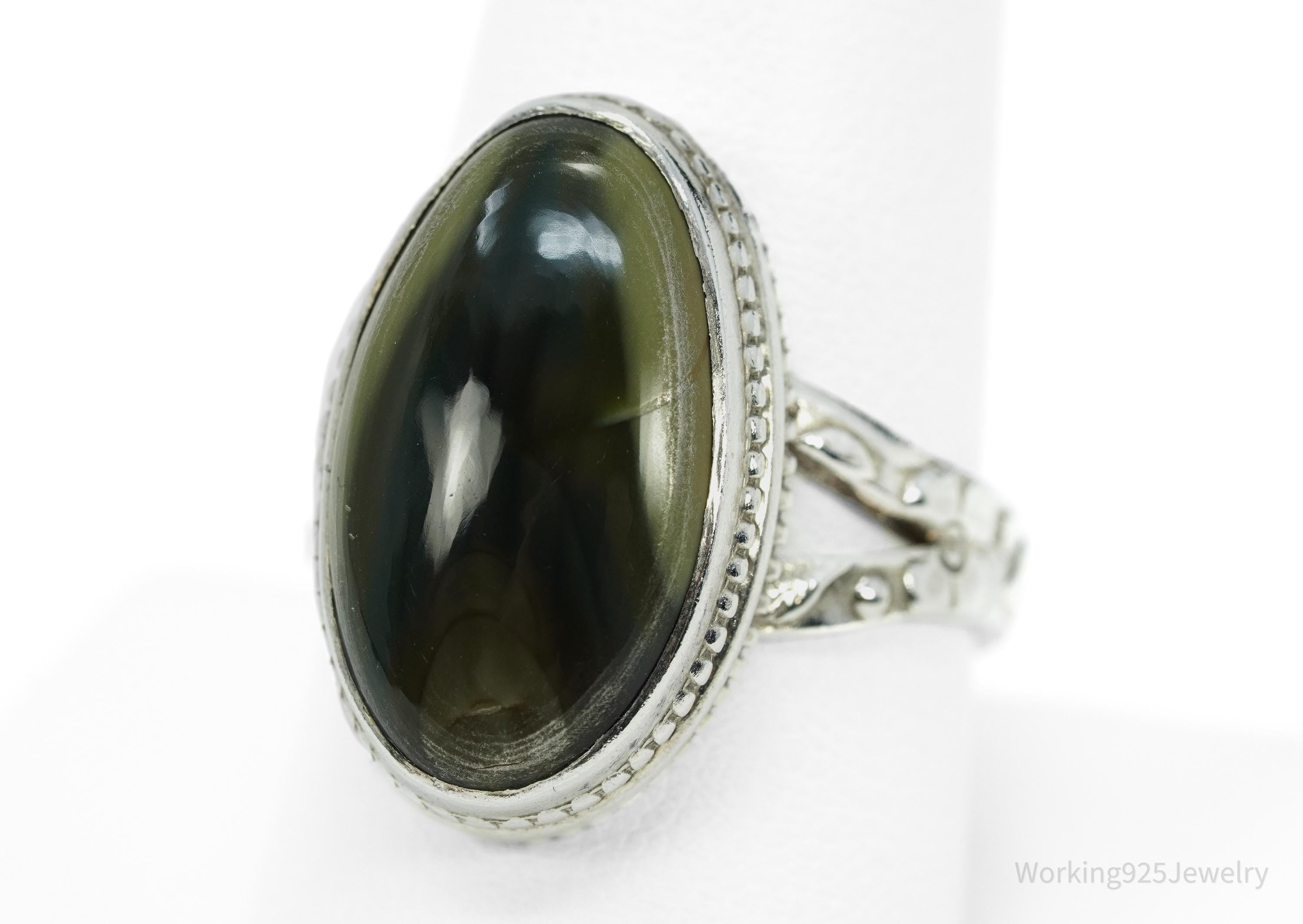 Vintage Green Imperial Jasper Sterling Silver Ring Size 9.5