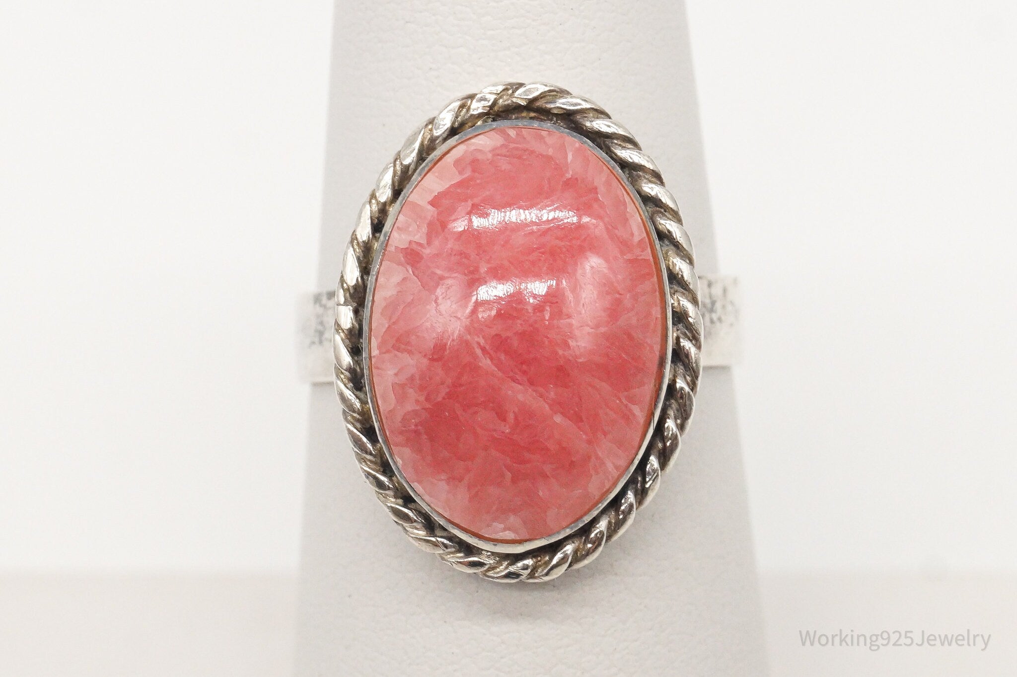 Vintage Pink Rhodochrosite 980 Silver Ring - Size 6.25