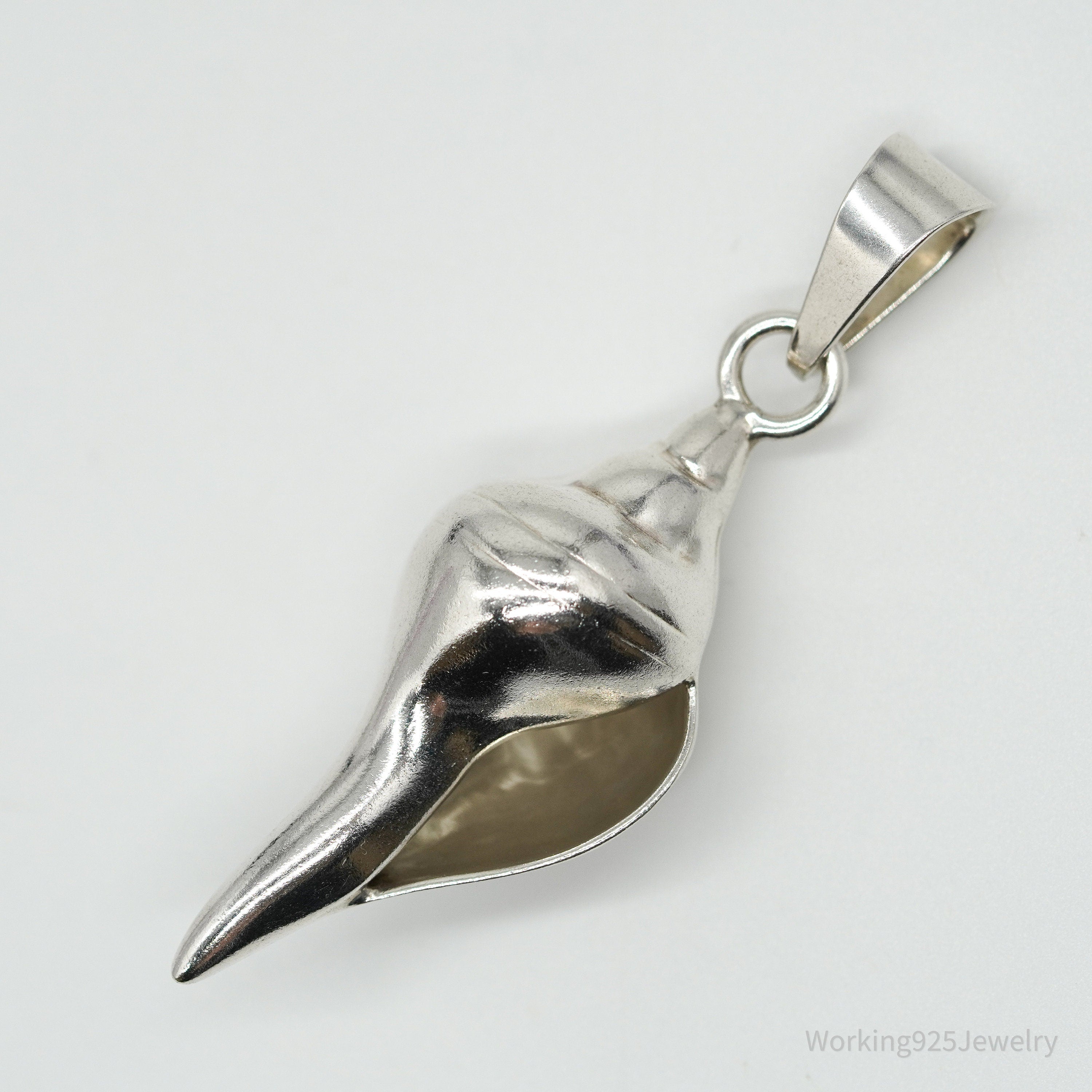 Vintage Mexico Large Sterling Silver Sea Shell Pendant 2 3/8"