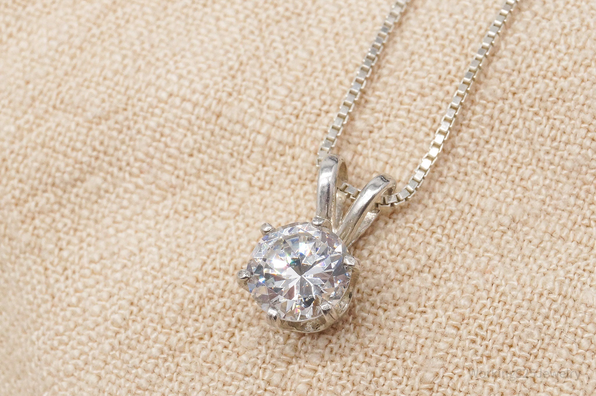 Vintage Cubic Zirconia Sterling Silver Necklace 18"