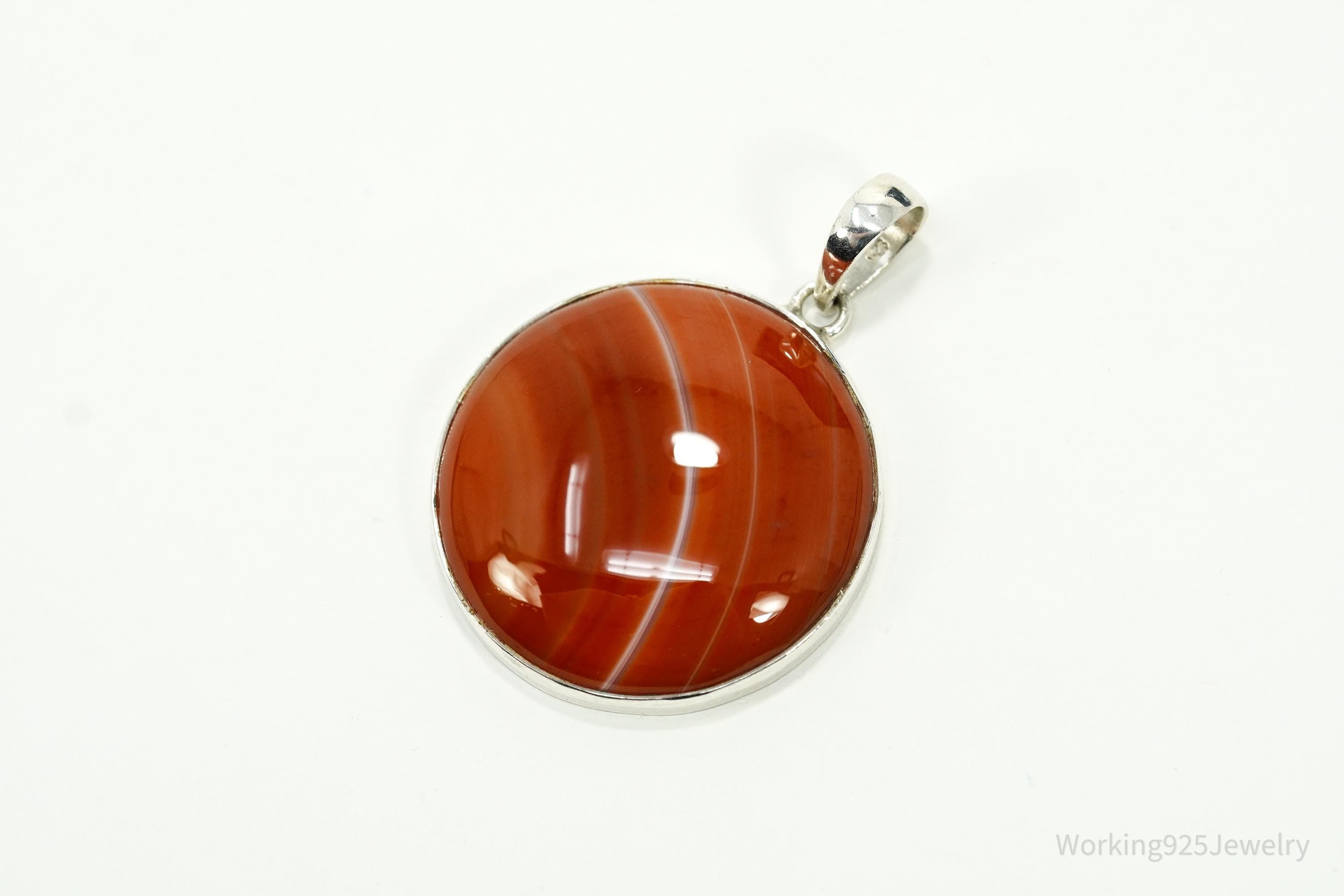 Large Vintage Red Agate Sterling Silver Pendant