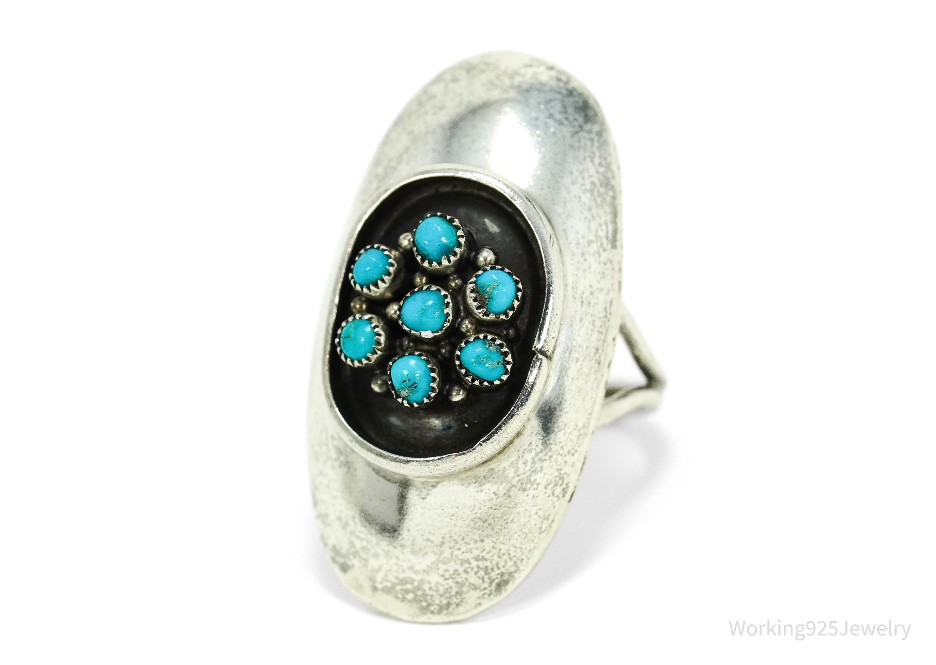 Vintage Native American Turquoise Silver Ring - Size 6.25