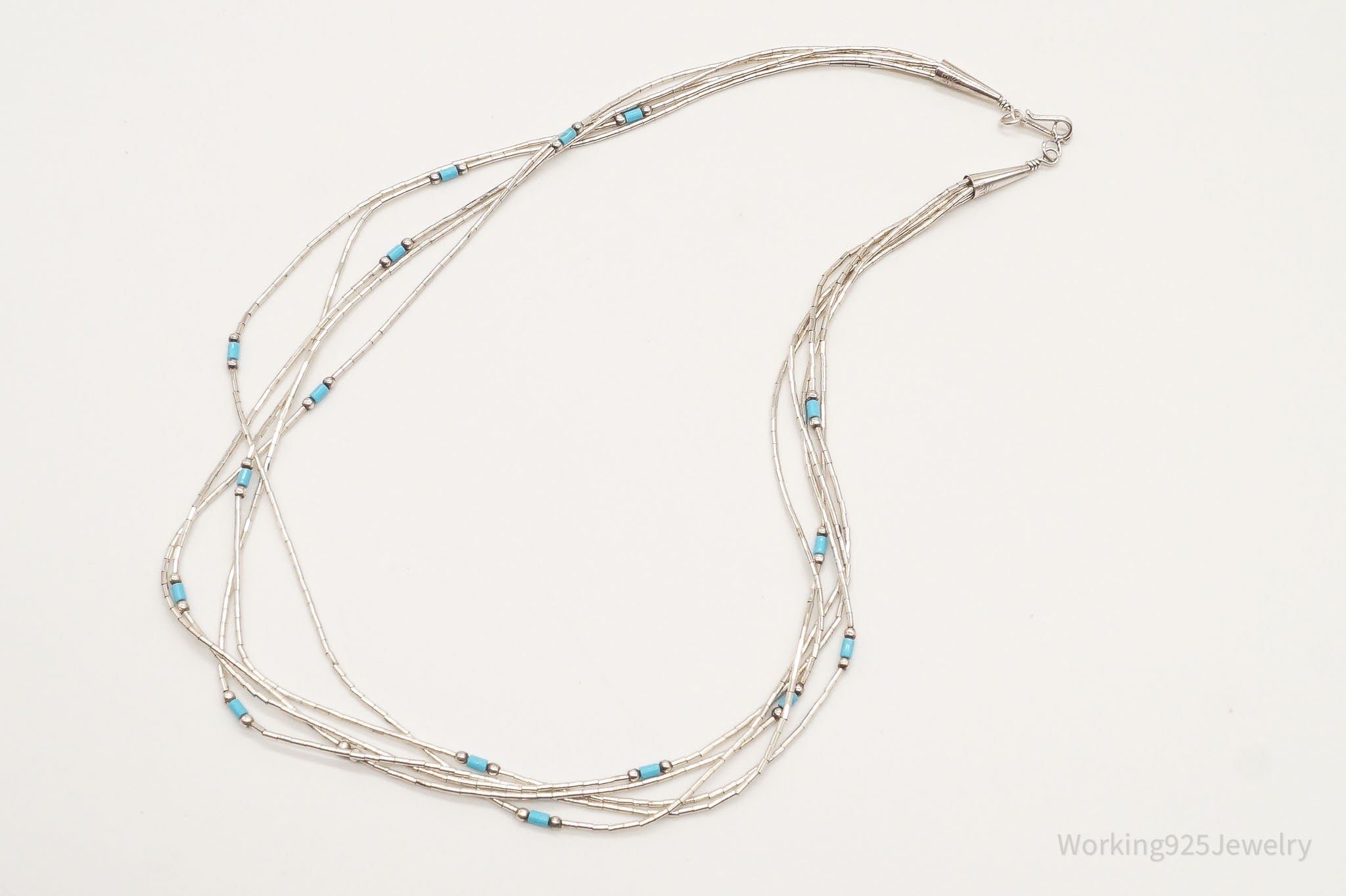 Vintage Native American Blue Turquoise Sterling Silver Bead Necklace