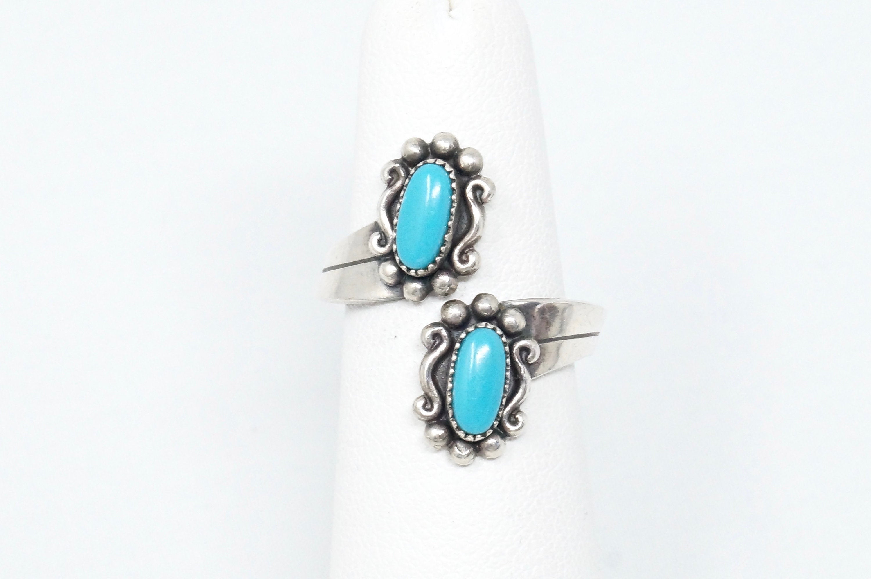 Vtg Native Turquoise Southwestern Sterling Silver Wrap Adjustable Ring Size 5.75