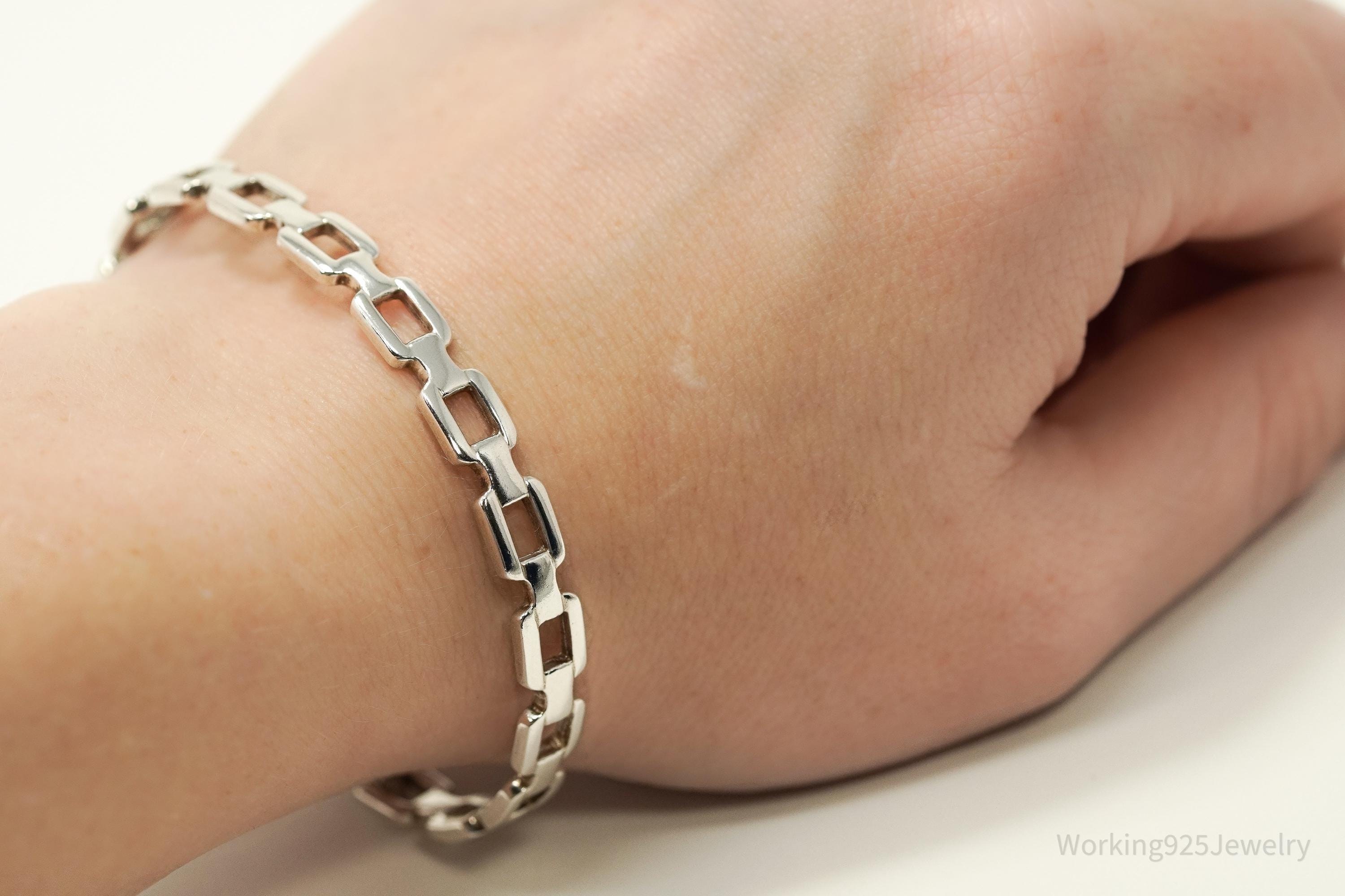 Vintage Chain Link Design Sterling Silver Bracelet - 7 5/16"