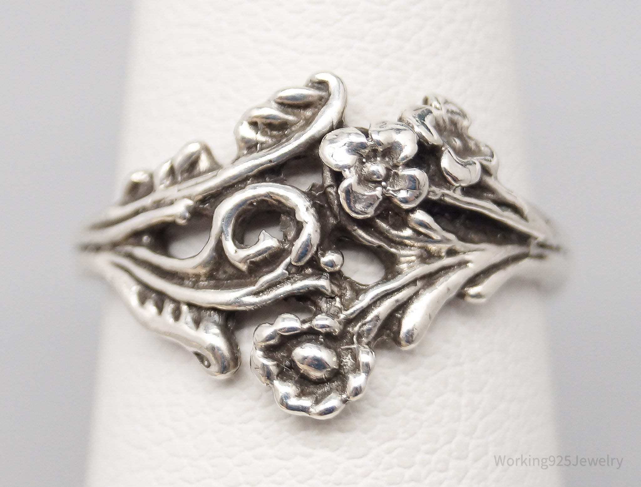 Vintage Flowers Wrap Sterling Silver Ring - Size 5