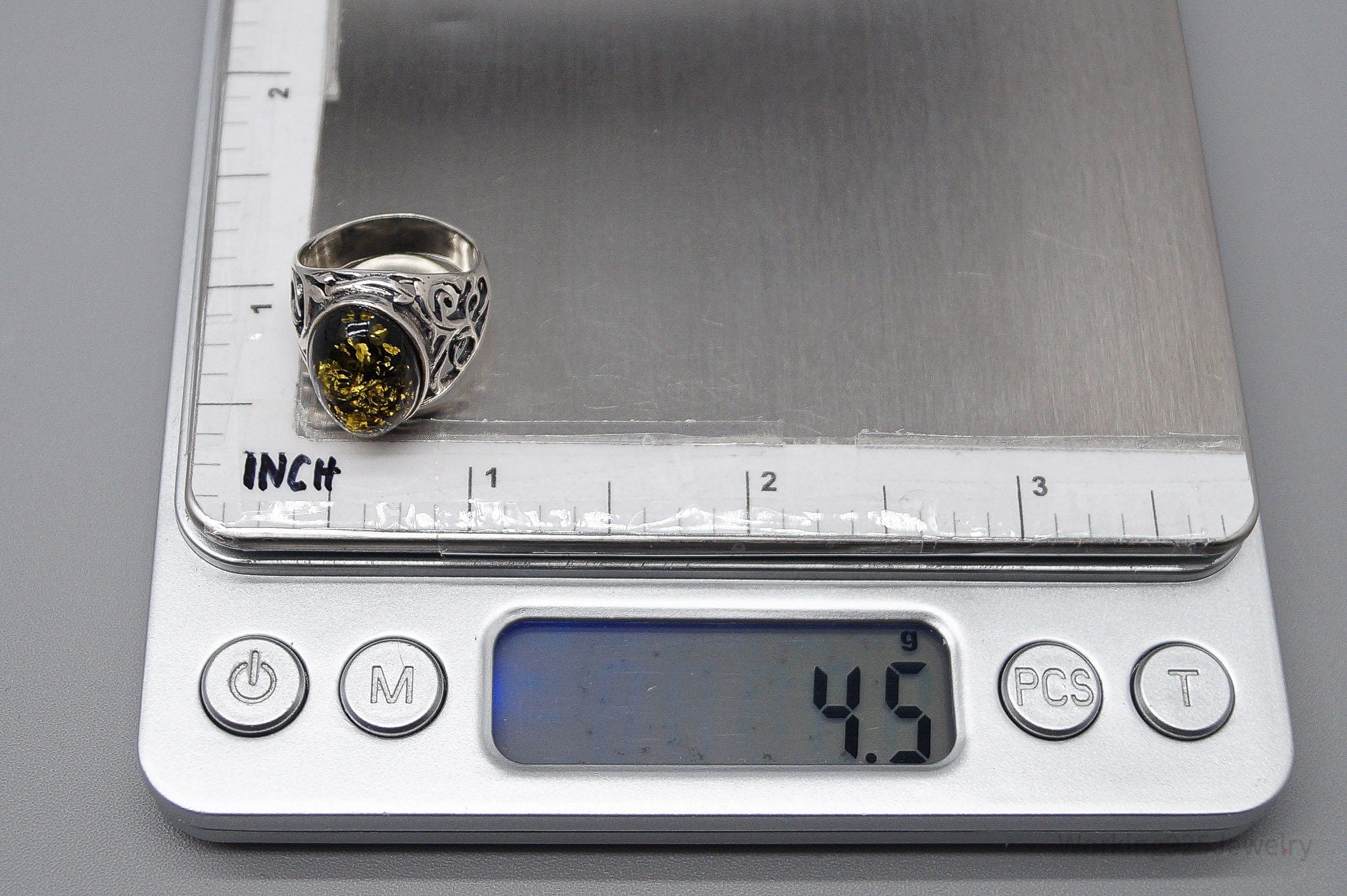 Vintage Amber Sterling Silver Ring - Size 5.25