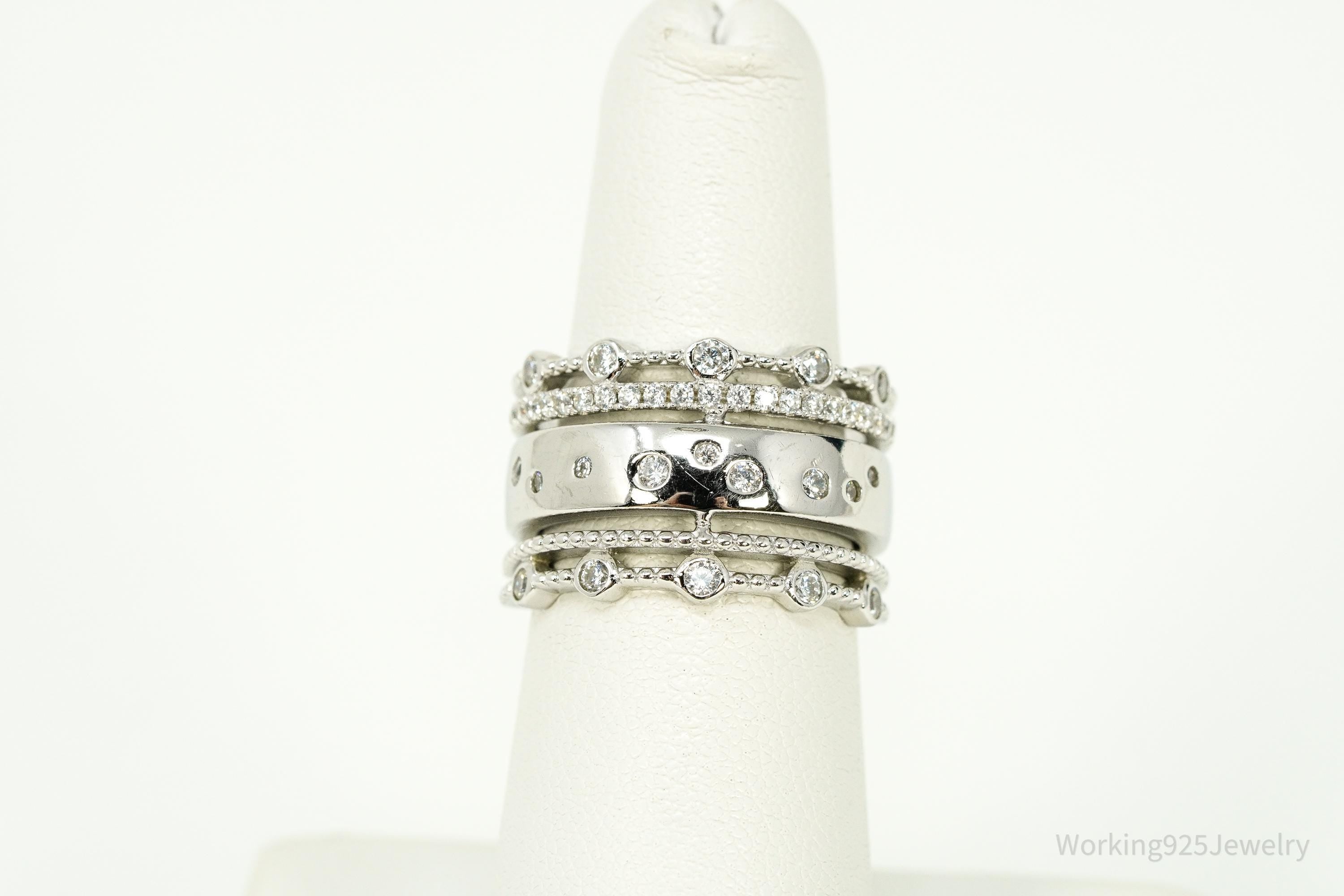 Vintage Cubic Zirconia Sterling Silver Band Ring - Size 6.25