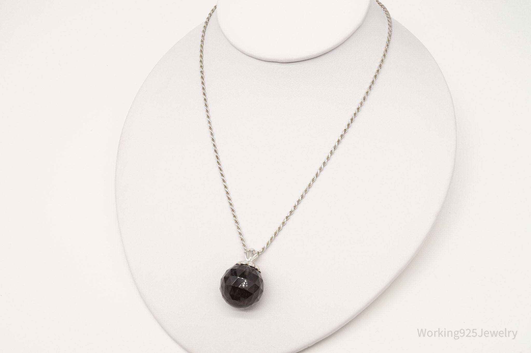 Vintage Large Smoky Topaz Sterling Silver Necklace 18"