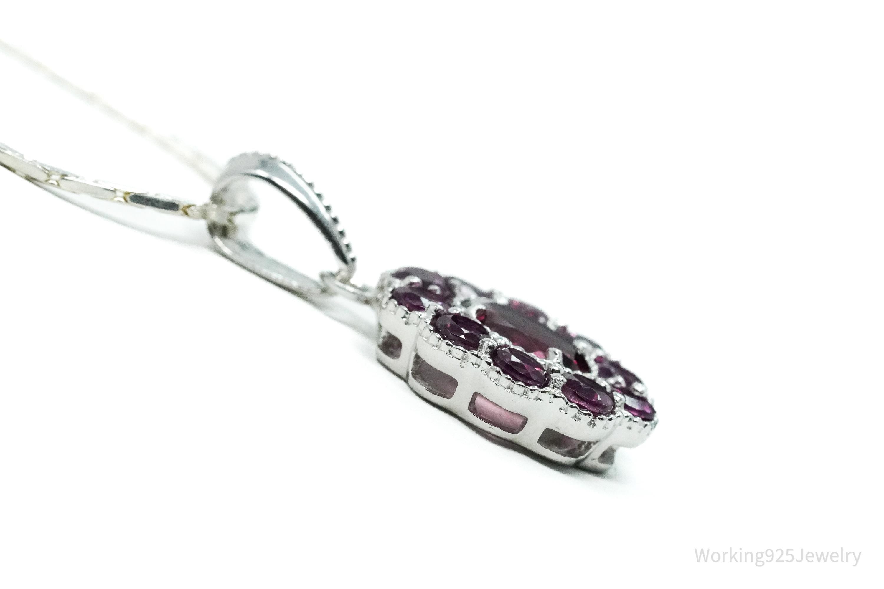 TGGC Pink Tourmaline Flower Sterling Silver Chain Necklace 18"