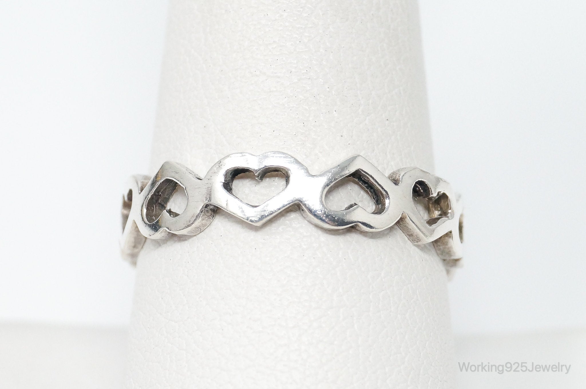 Vintage Open Heart Pattern Sterling Silver Band Ring - Size 9