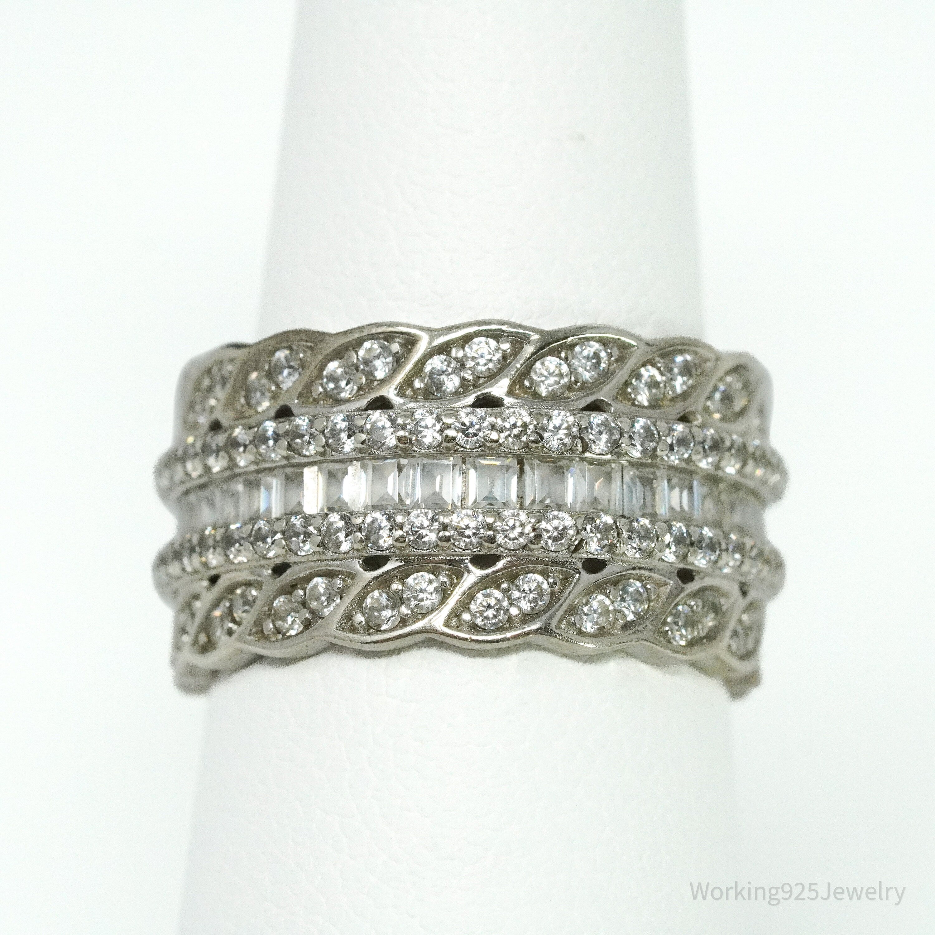 Vintage Cubic Zirconia Sterling Silver Band Ring - Size 6.25