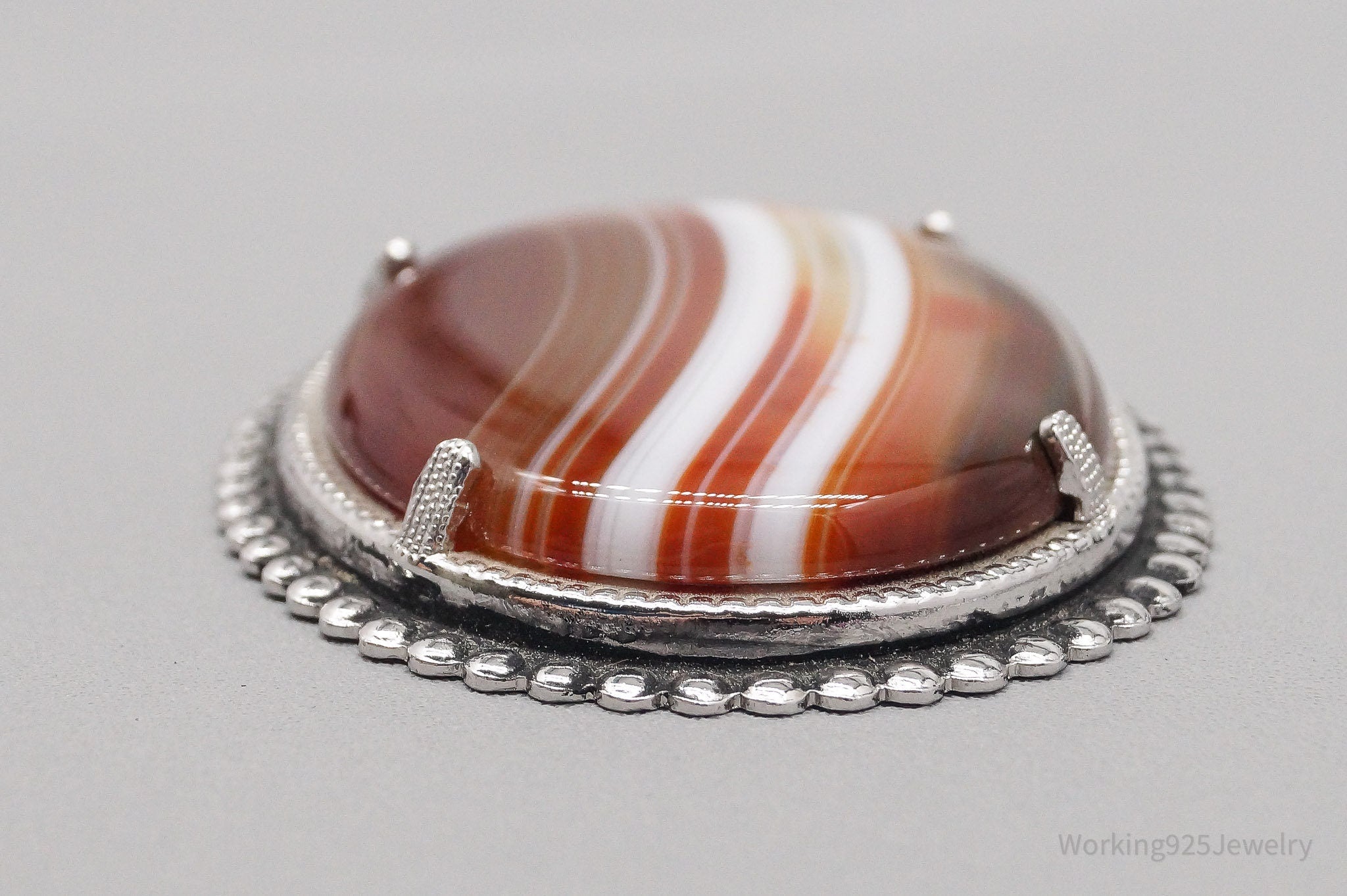 Vintage Large Red Lace Agate Sterling Silver Pendant