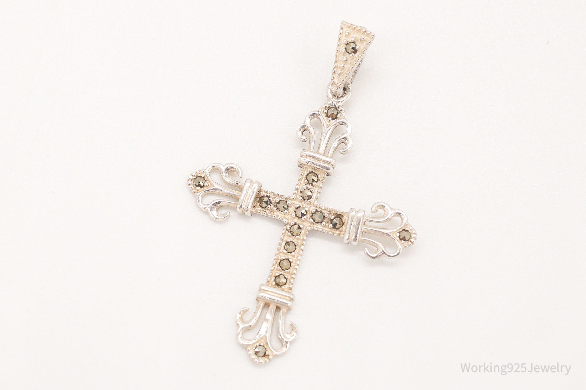 Vintage Marcasite Cross Sterling Silver Necklace Pendant