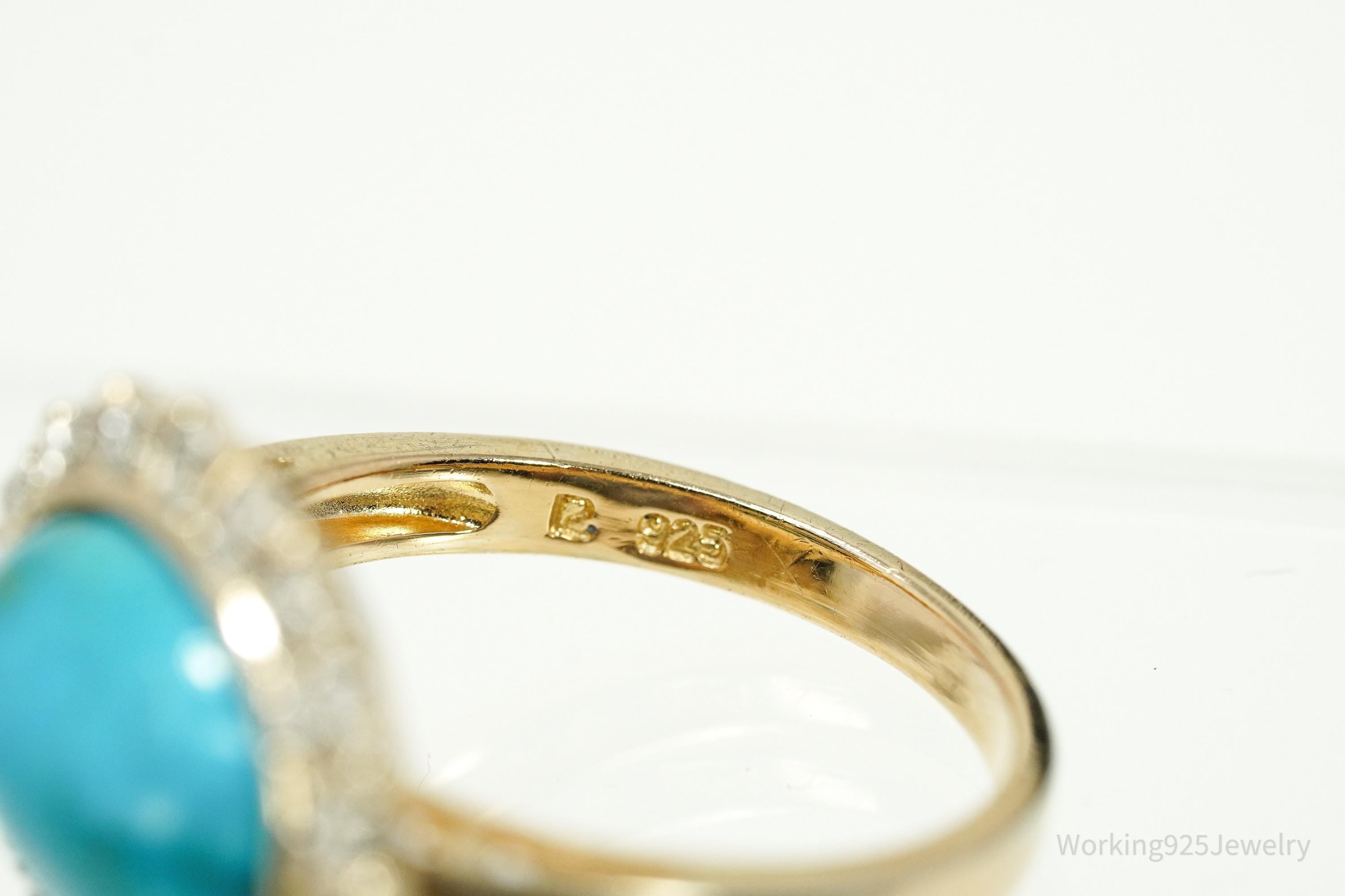 VTG Designer Ross Simons Turquoise & Diamond Gold Over Sterling Silver Ring - Size 9