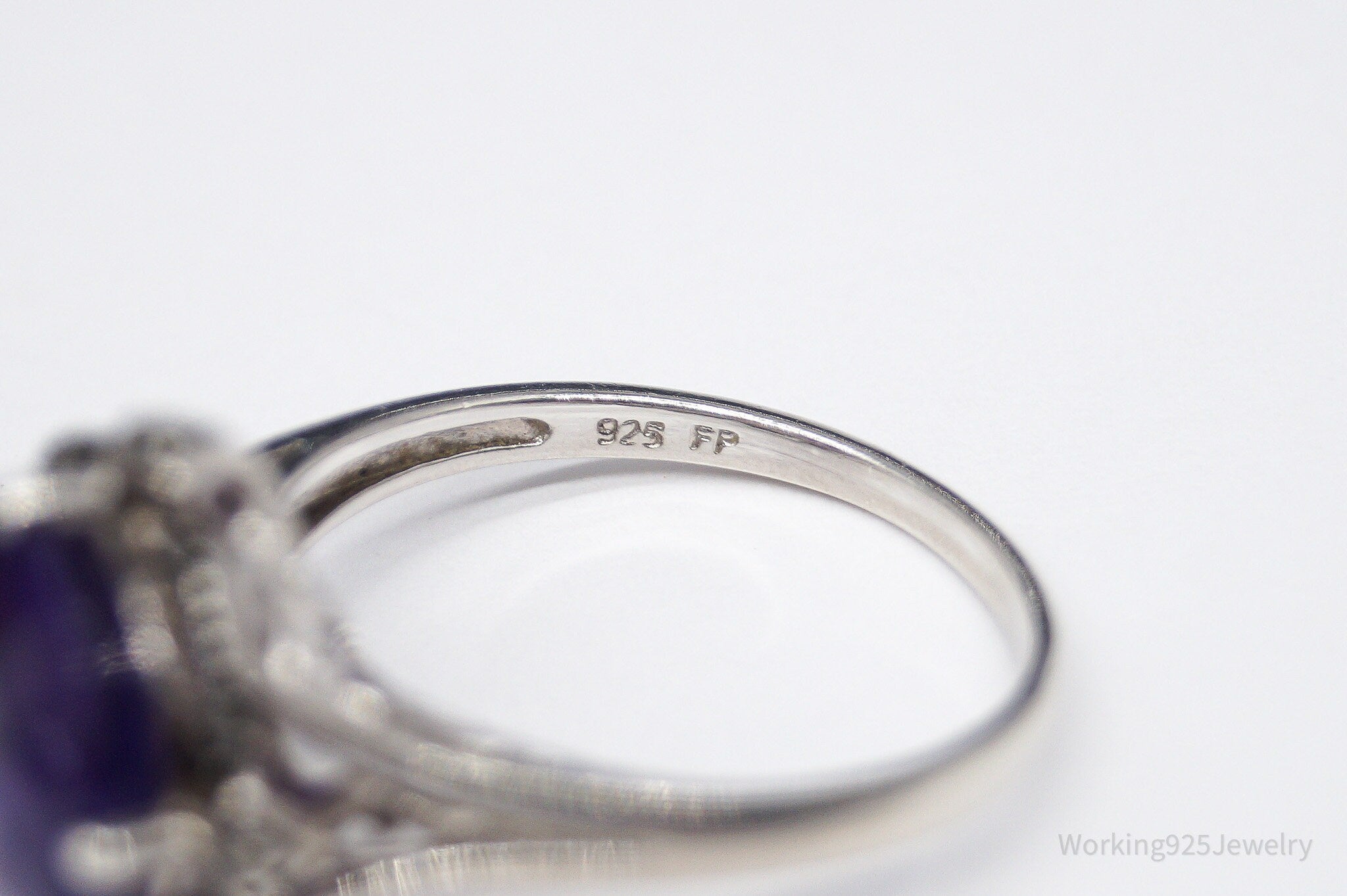 Vintage Amethyst & Diamond Sterling Silver Ring - Size 10