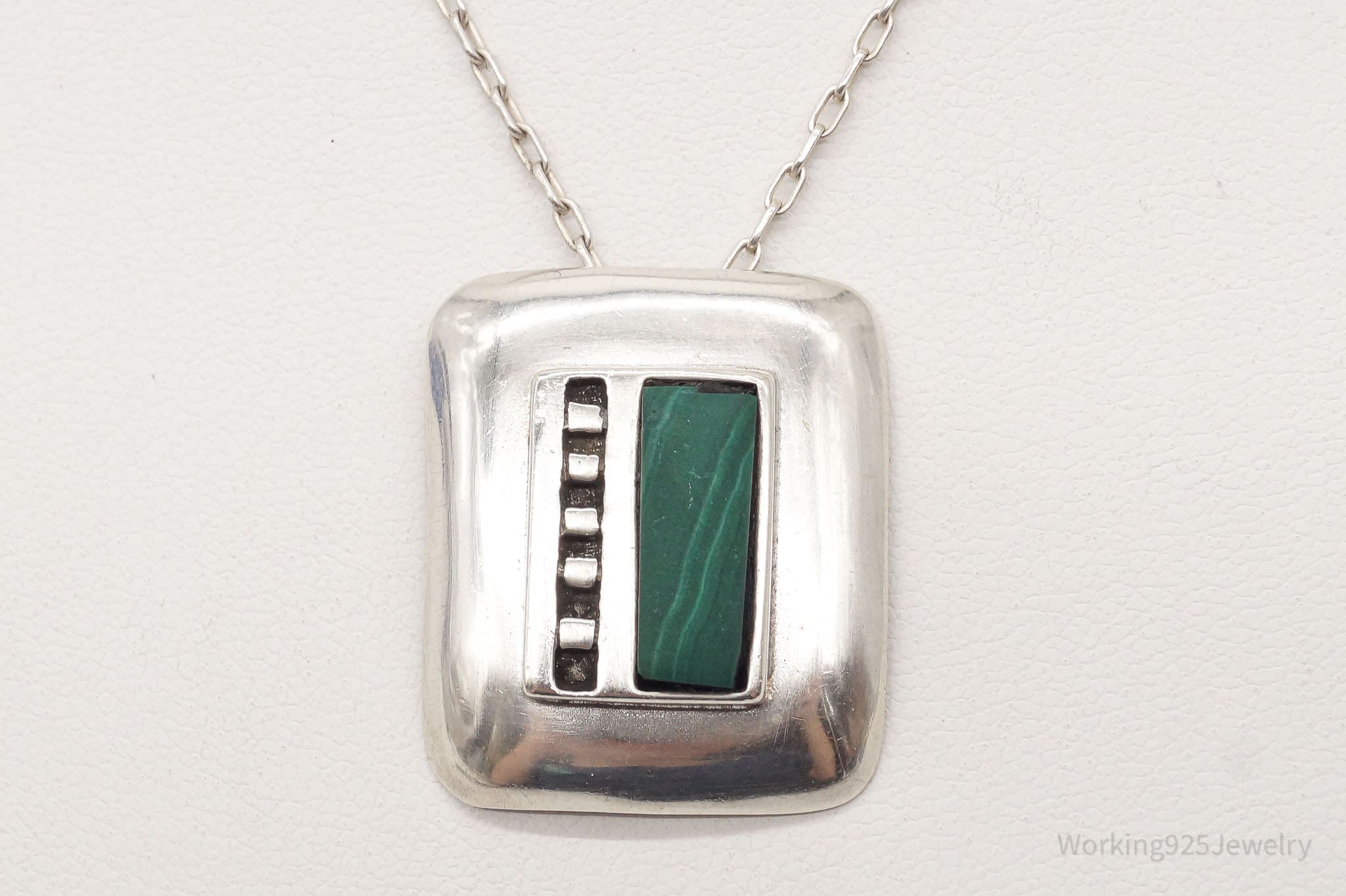 Vintage Malachite Modernist Sterling Silver Necklace