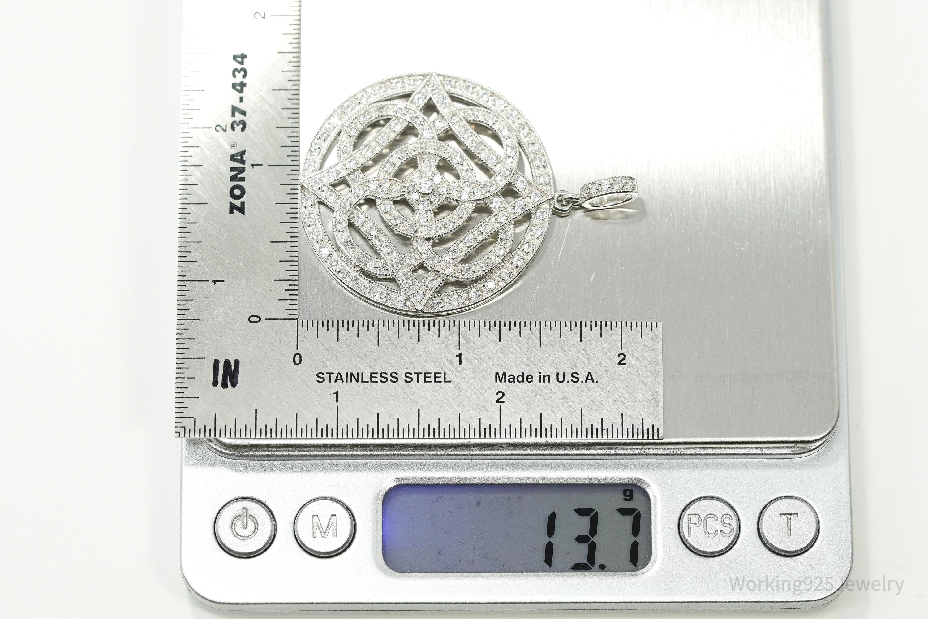 Vintage Joseph Esposito Art Deco Style Cubic Zirconia Sterling Silver Pendant