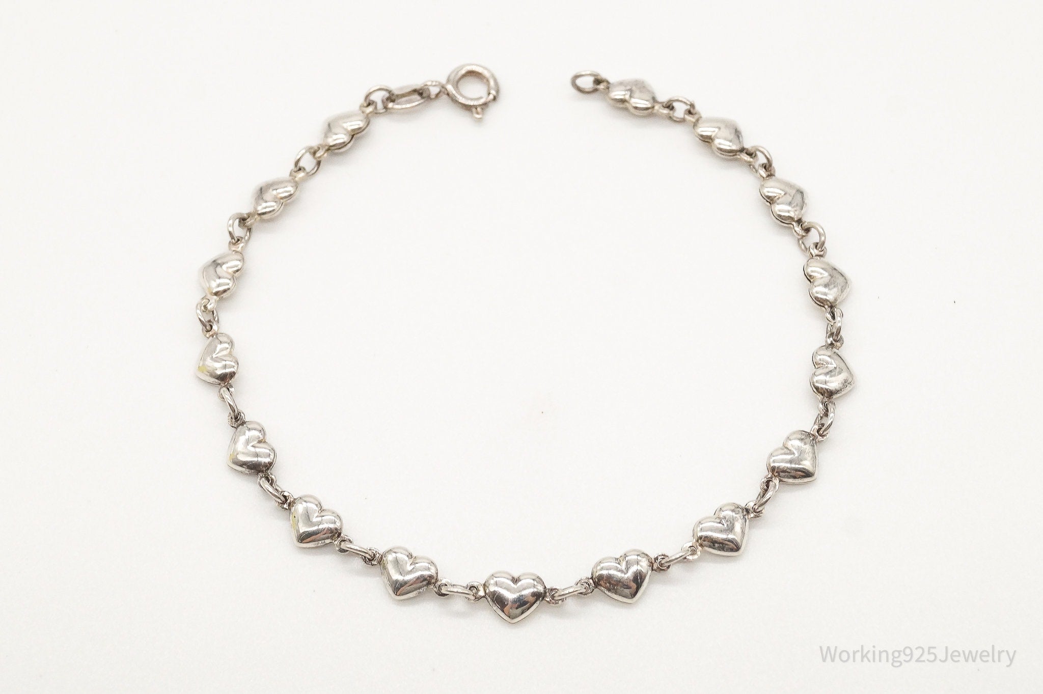 Vintage Puffy Hearts Sterling Silver Link Bracelet