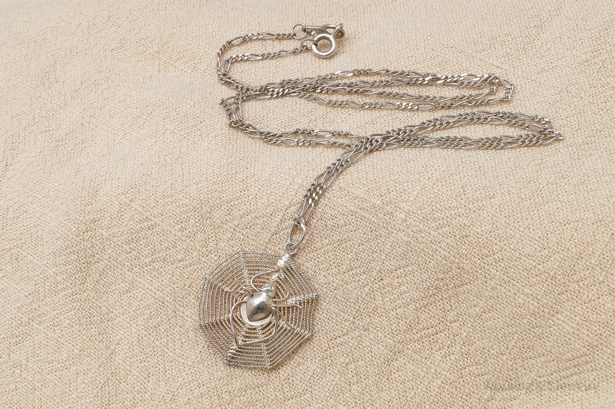 Vintage Filigree Spider In Web Sterling Silver Necklace 20"