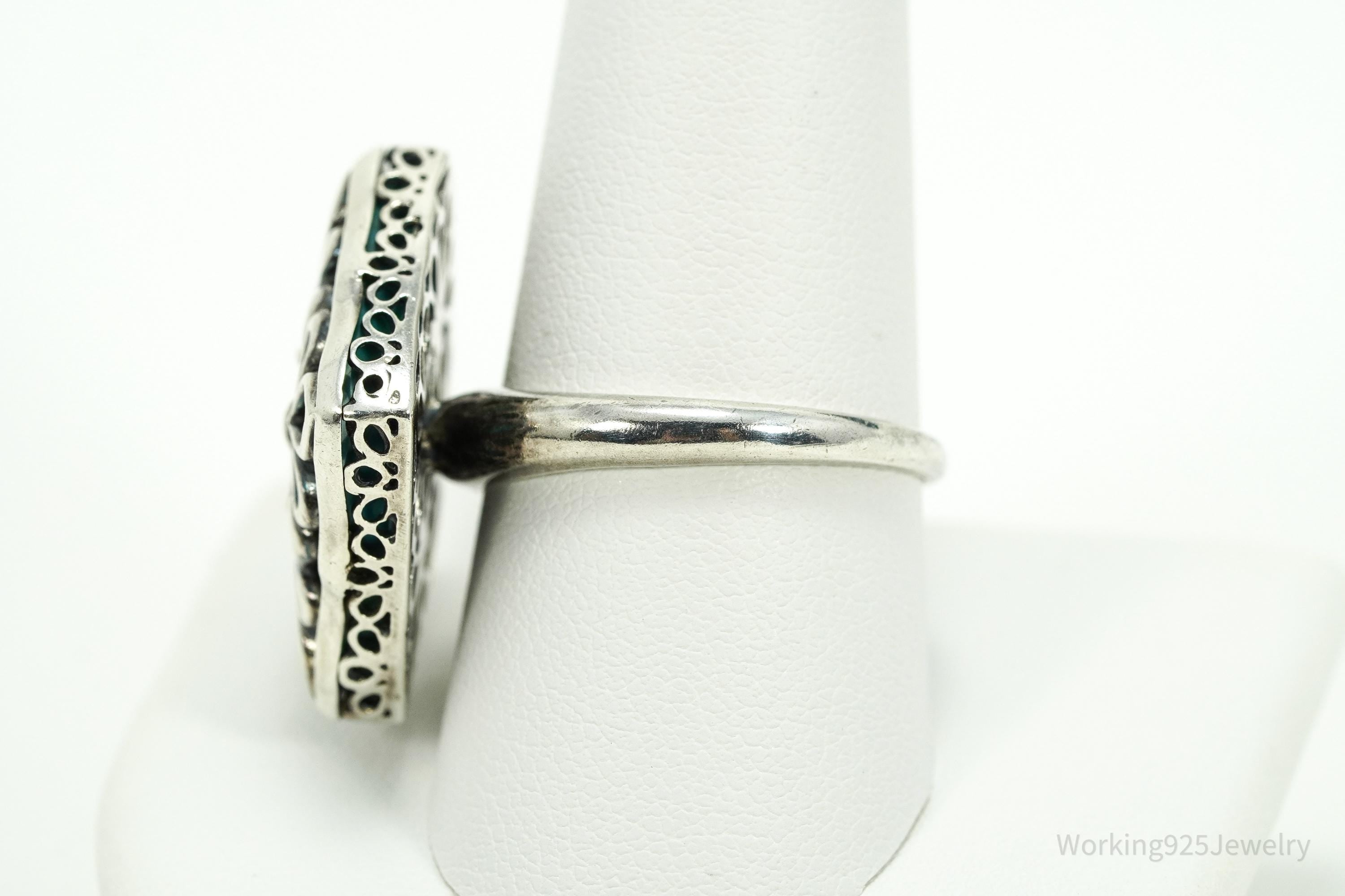 Vintage Caged Turquoise Sterling Silver Ring - Size 10