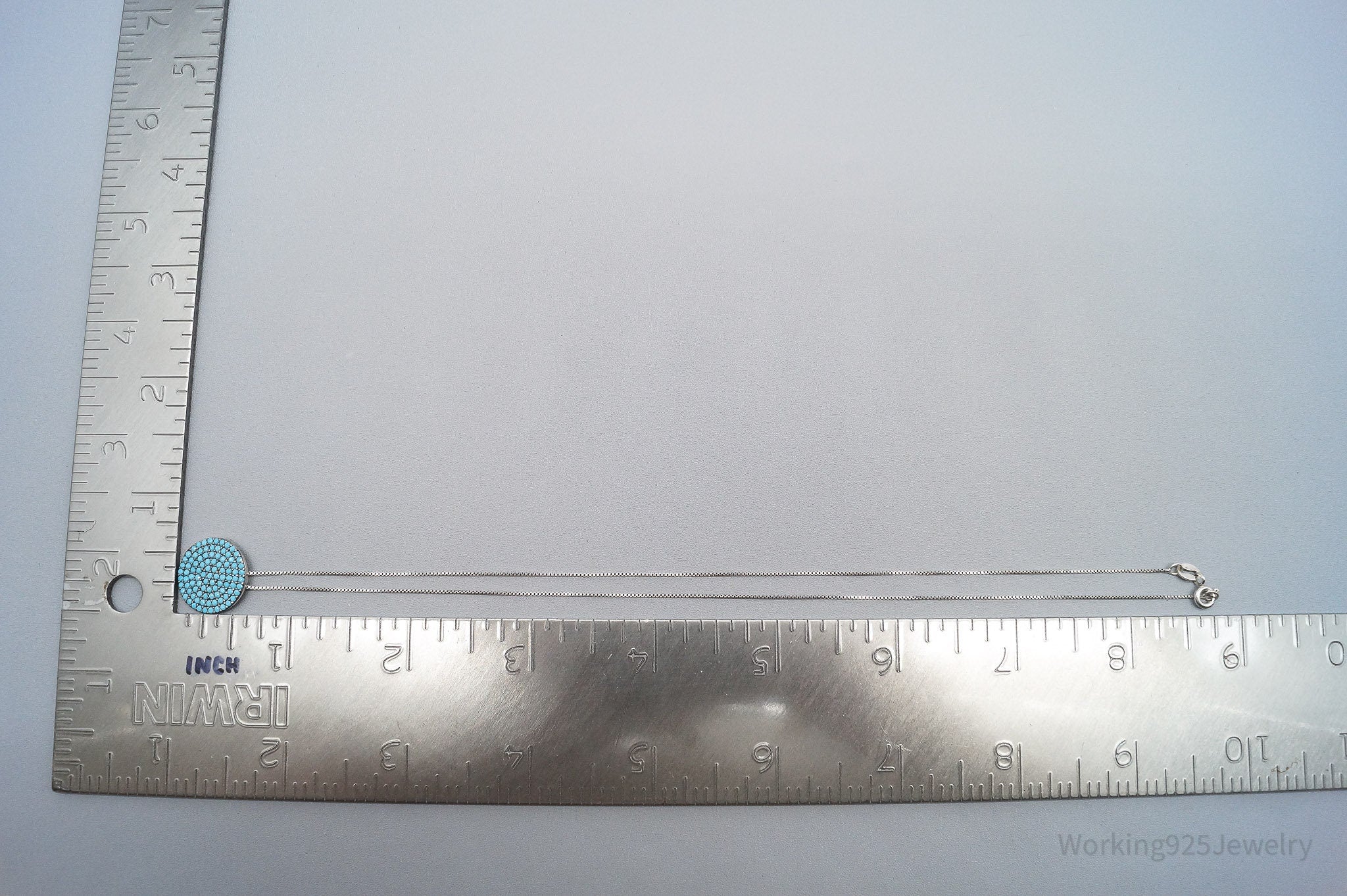 Vintage Blue Turquoise Pendant Sterling Silver Necklace 16"