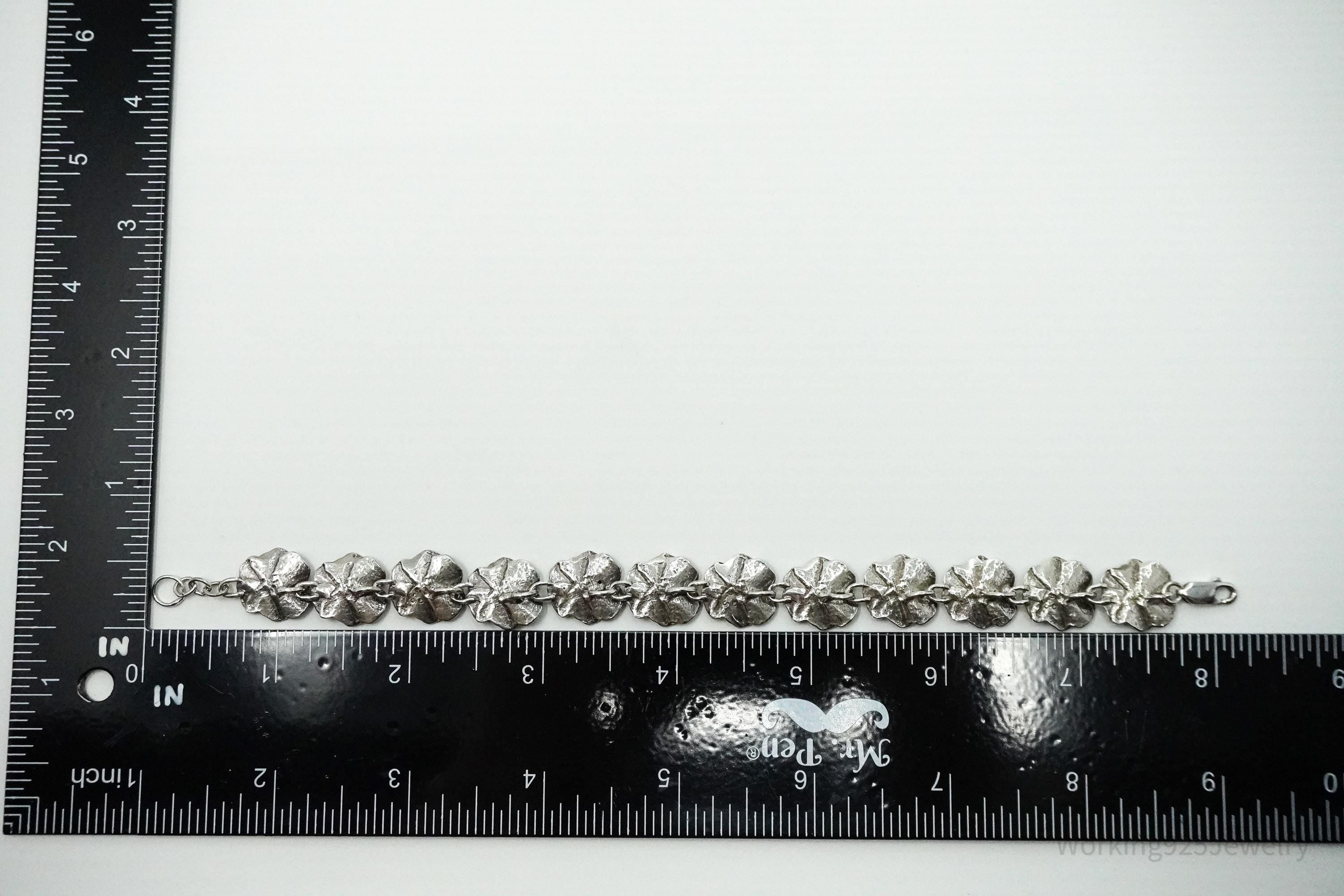 Vintage Flowers Sterling Silver Bracelet 8 1/8"