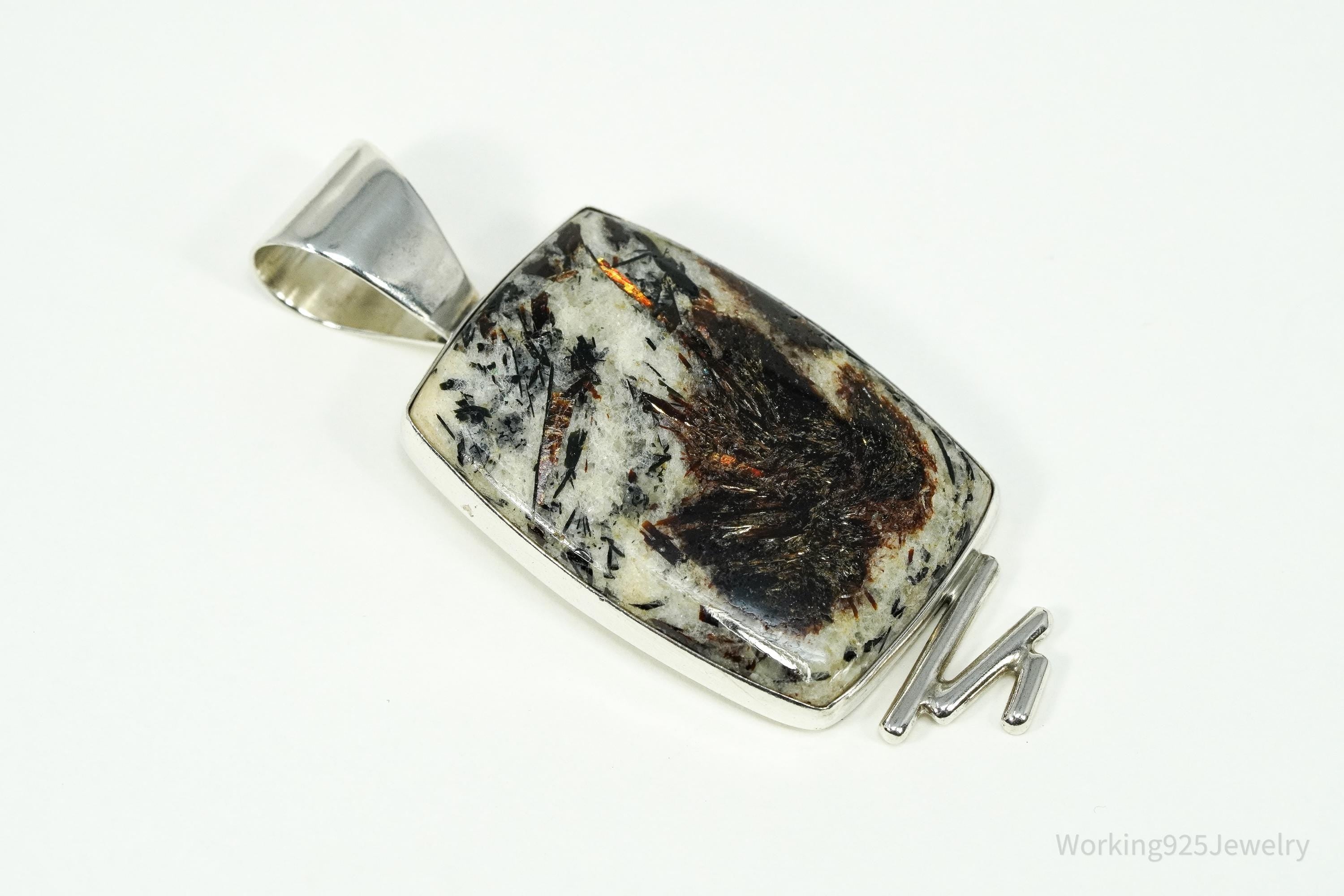 Vintage Large Desert Rose Trading Astrophyllite Sterling Silver Pendant 2 3/8"