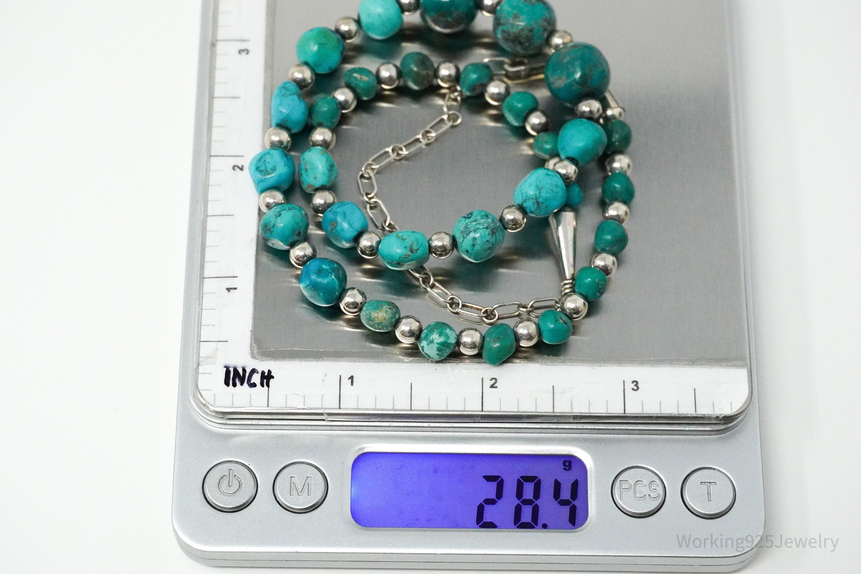 Vintage Designer Carolyn Pollack Relios Turquoise Bead Sterling Silver Necklace 20"