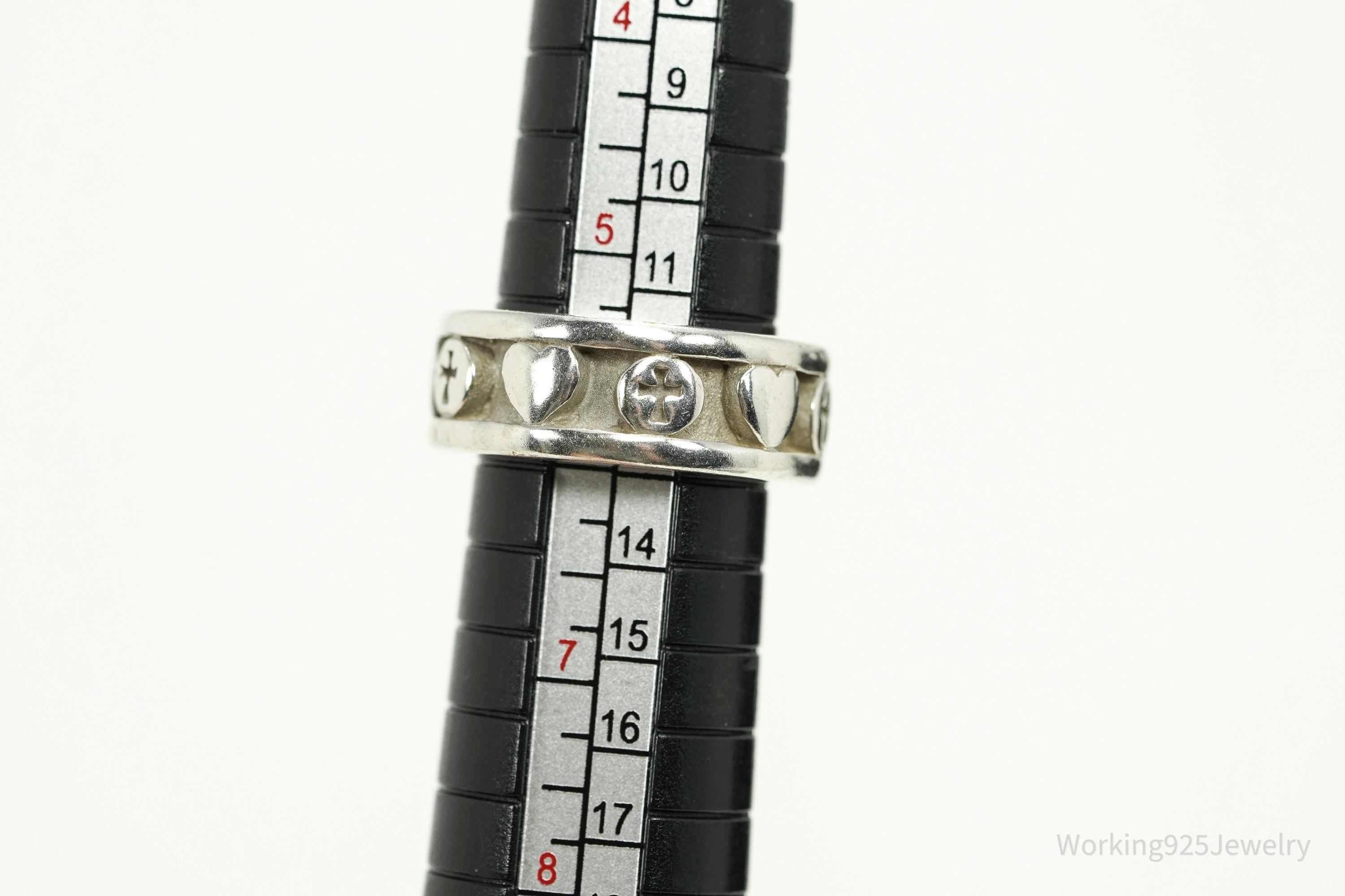 Vintage BSD Hearts & Crosses Sterling Silver Ring - Size 6