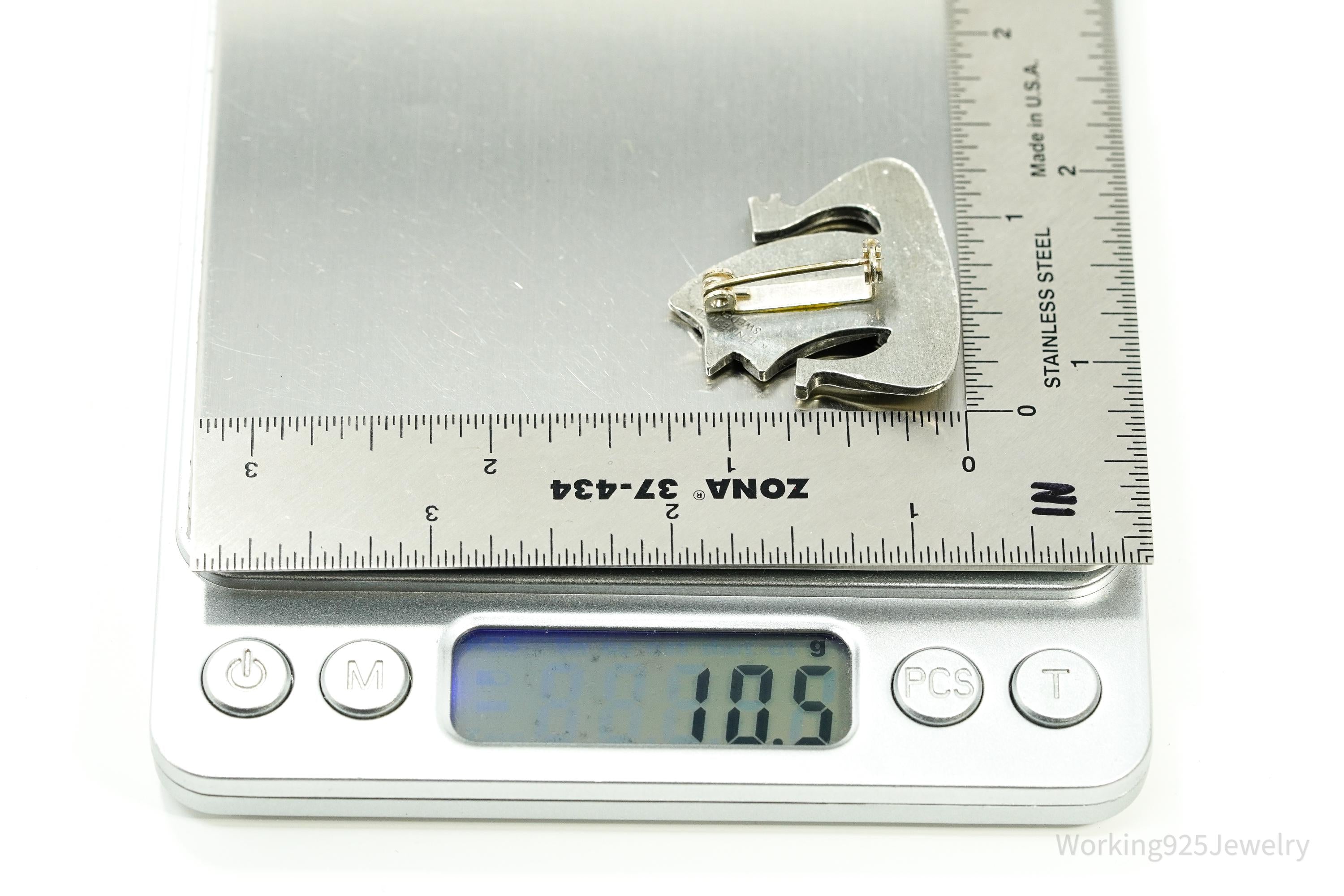 Vintage 1960s Swedish Modernist R. Tennesmed Pewter Viking Ship Brooch Pin