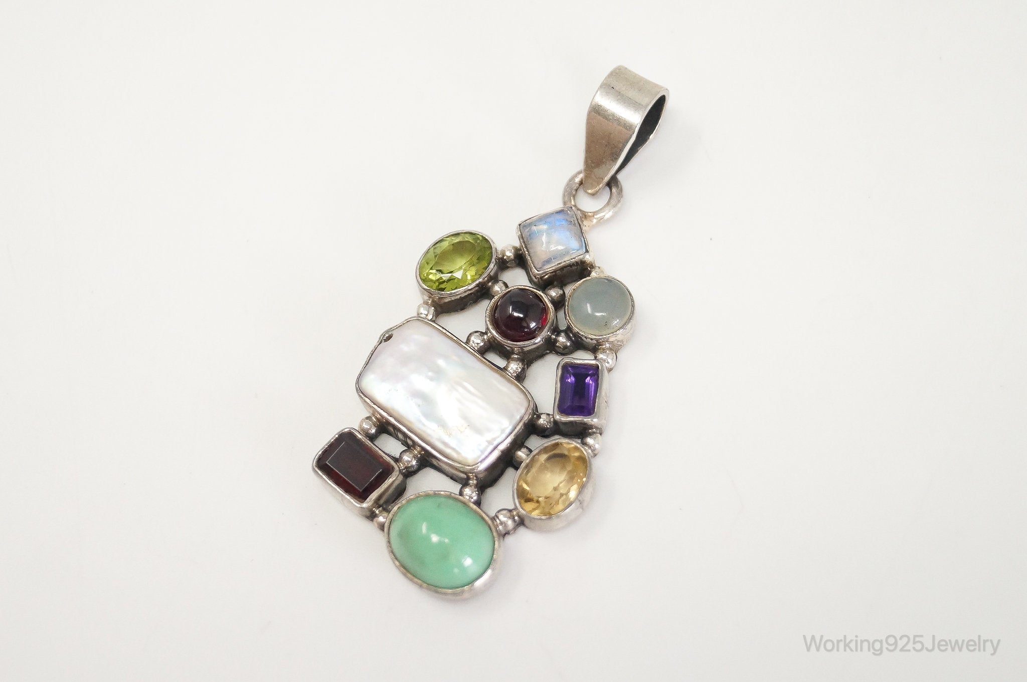 Vintage Multi Gem Sterling Silver Necklace Pendant