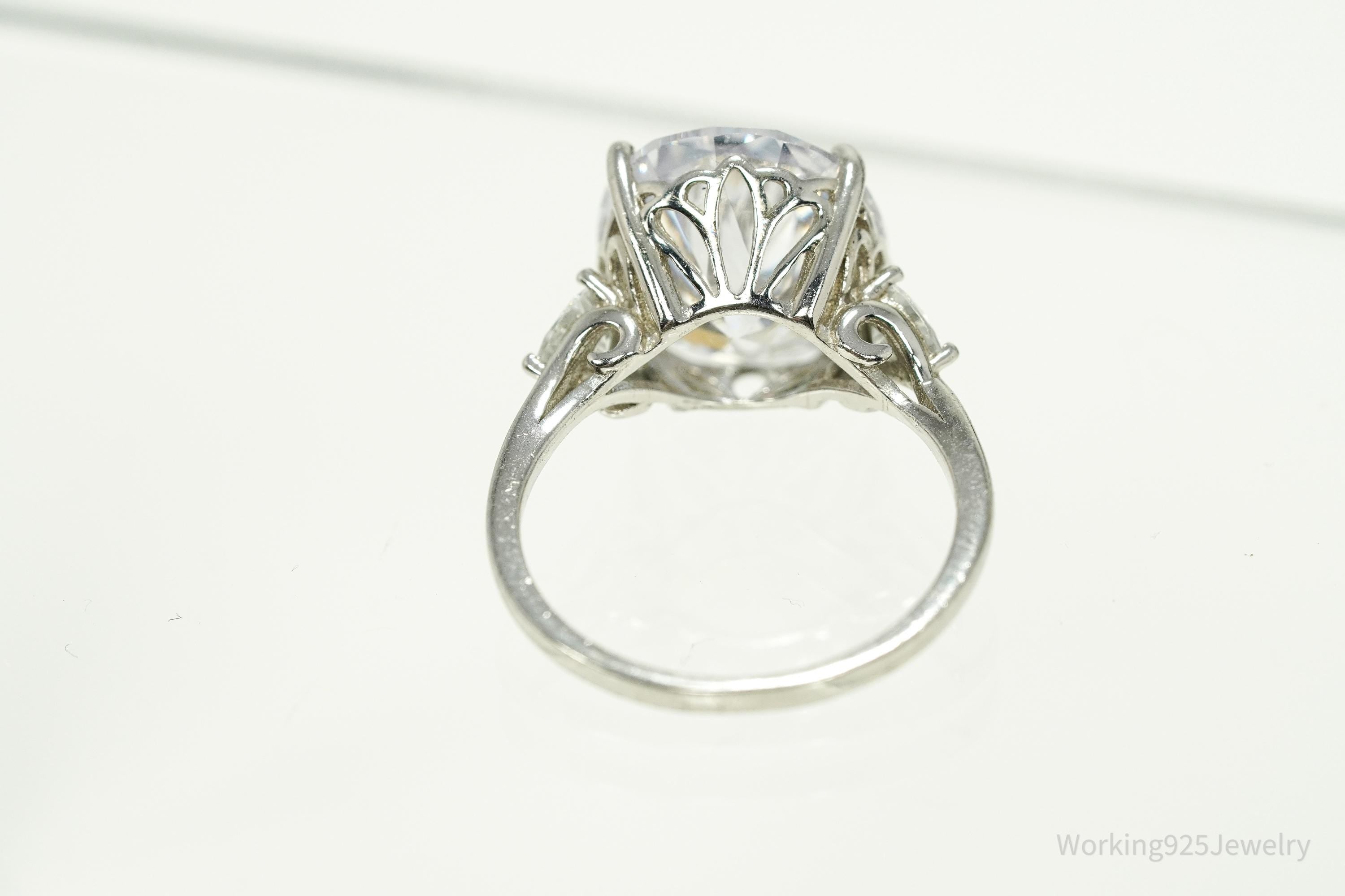 Vintage DBJ Large Cubic Zirconia Sterling Silver Ring - Size 7.25