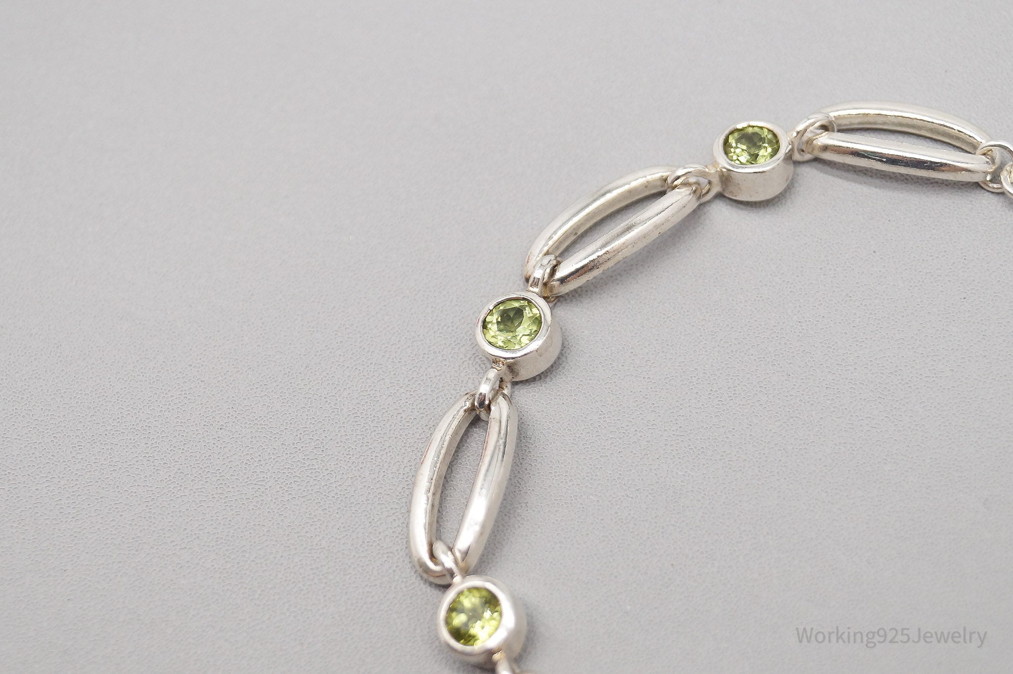 Vintage Peridot Sterling Silver Bracelet - 7"