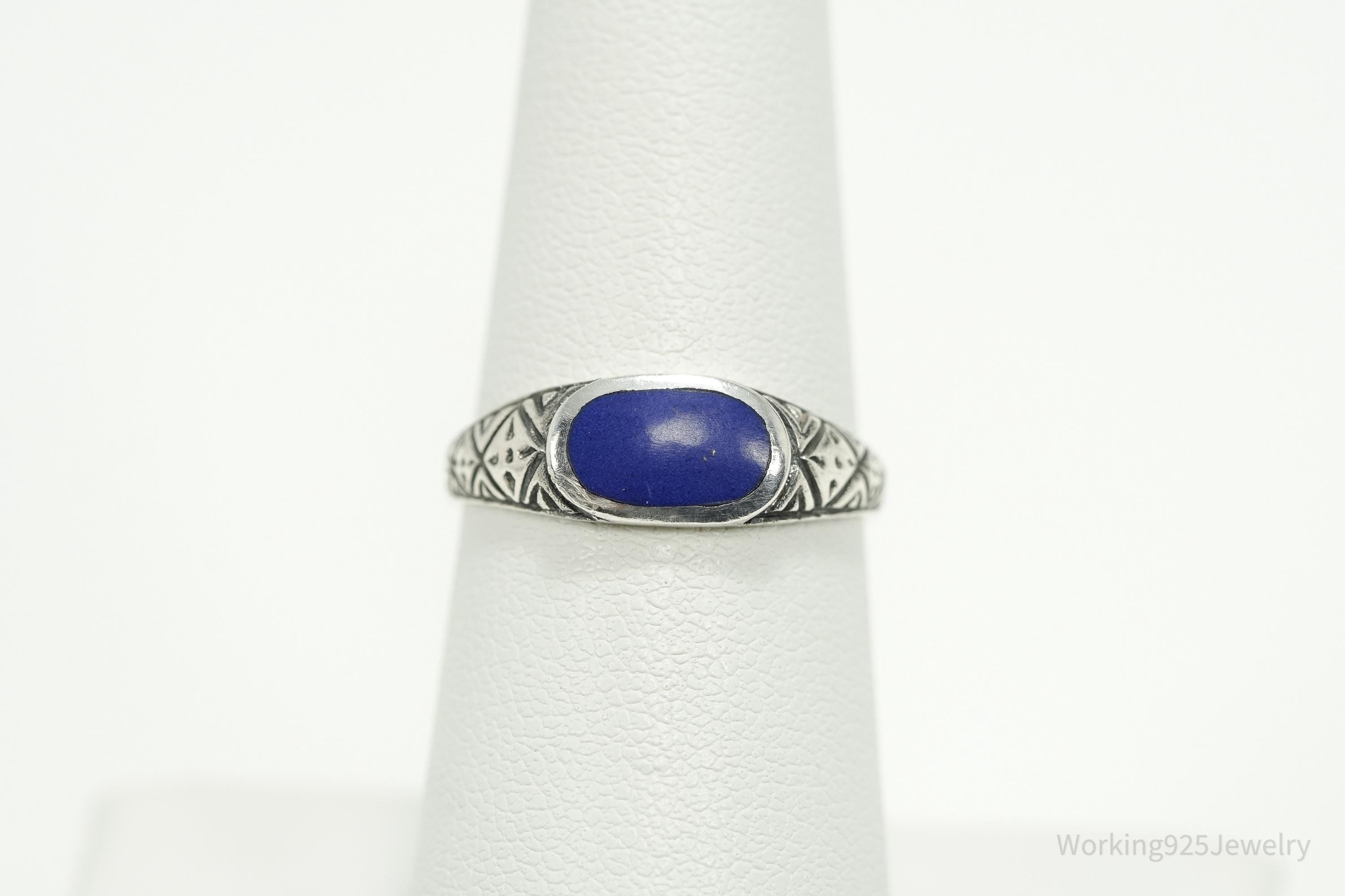 Vintage Lapis Lazuli Sterling Silver Ring - Size 6.75